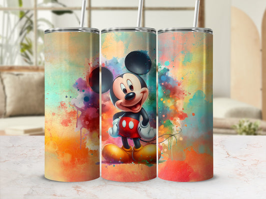 Colorful Mickey Mouse Art Print Tumbler with Straw