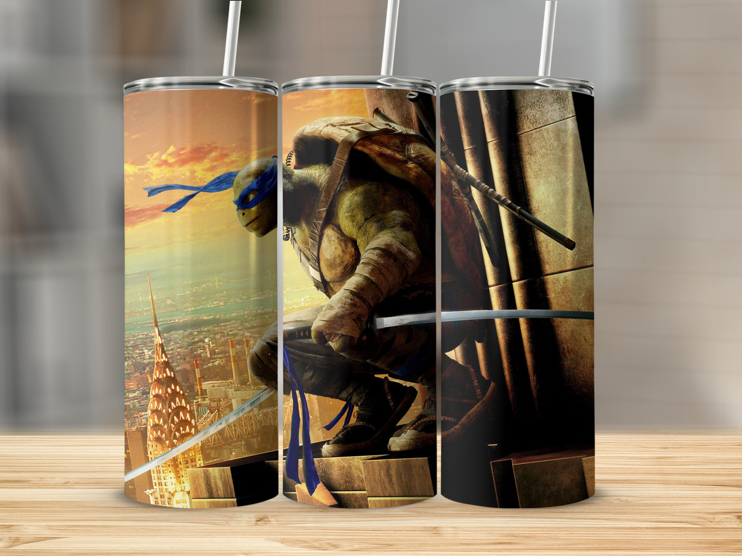 Ninja Turtles On Rooftop Scene Tumbler Flask