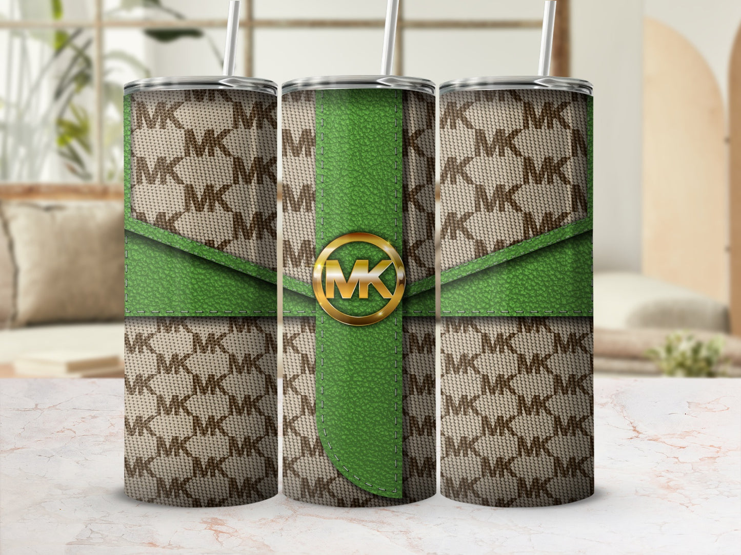 Stylish MK Logo Design Green Accent Tumbler