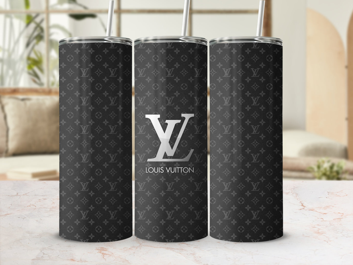 Louis Vuitton Inspired Black Insulated Tumbler Cup