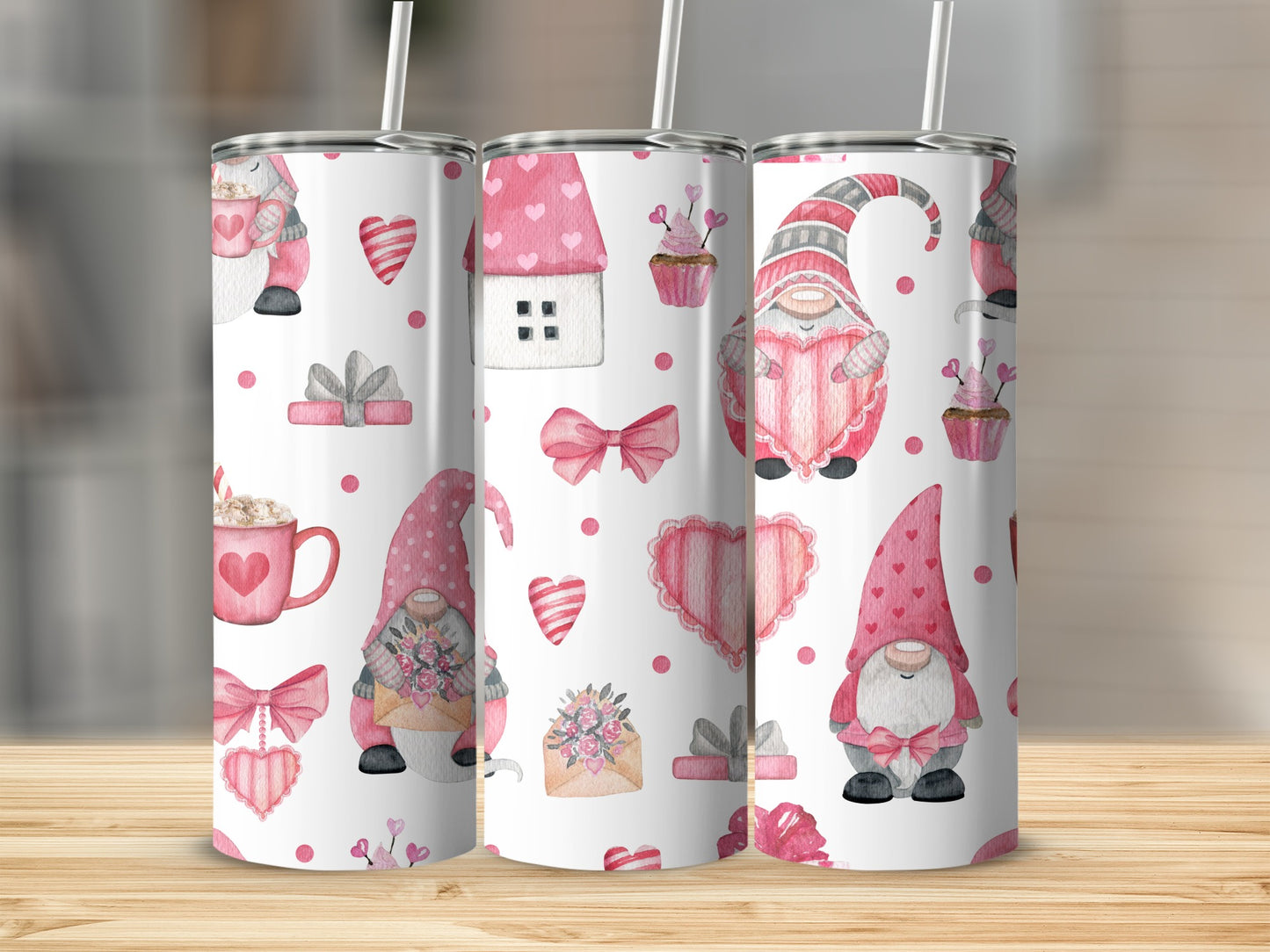 Cute Gnome and Heart Themed Valentine's Day Tumbler