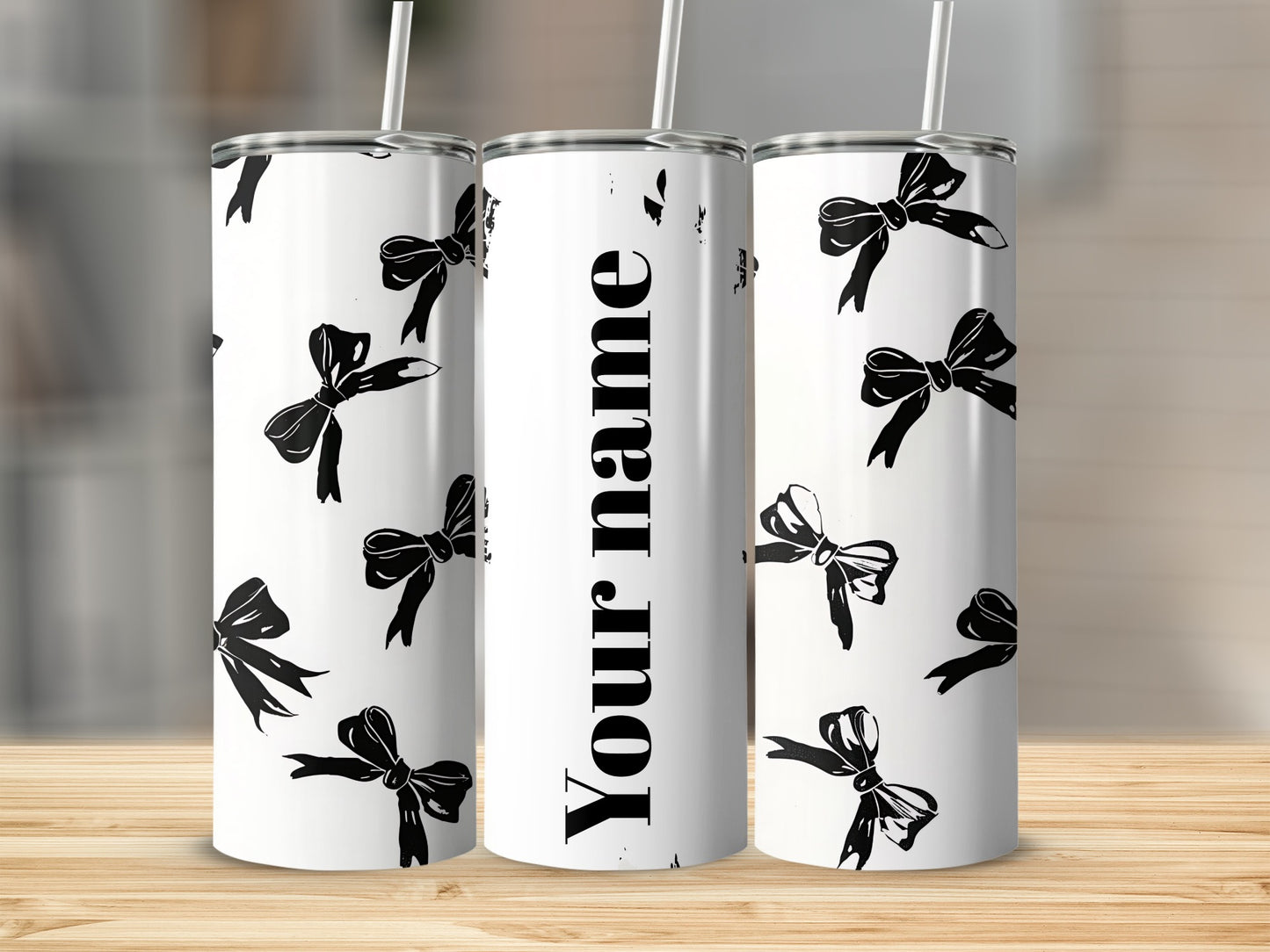 Custom Name Black Bow Design Tumbler Cup