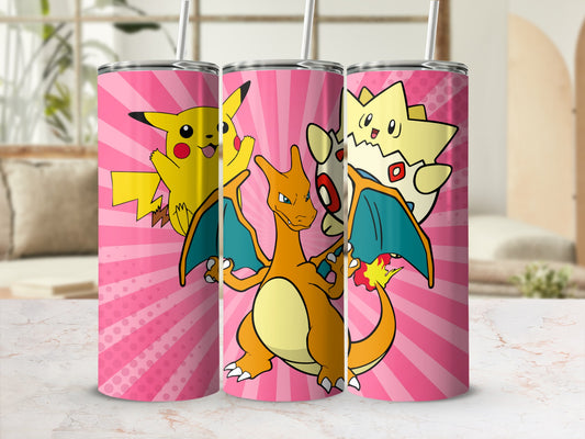 Colorful Cartoon Pikachu Charizard Togepi Tumbler
