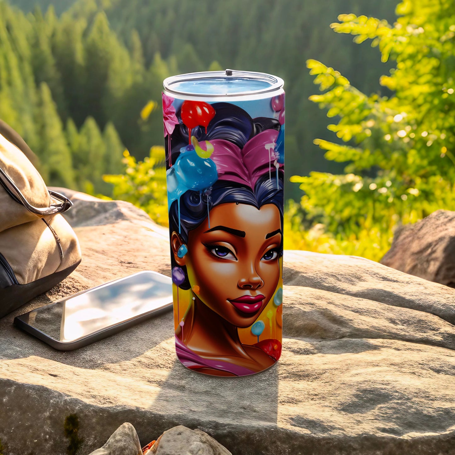 Vibrant Woman Illustrated Tumbler for Colorful Hydration