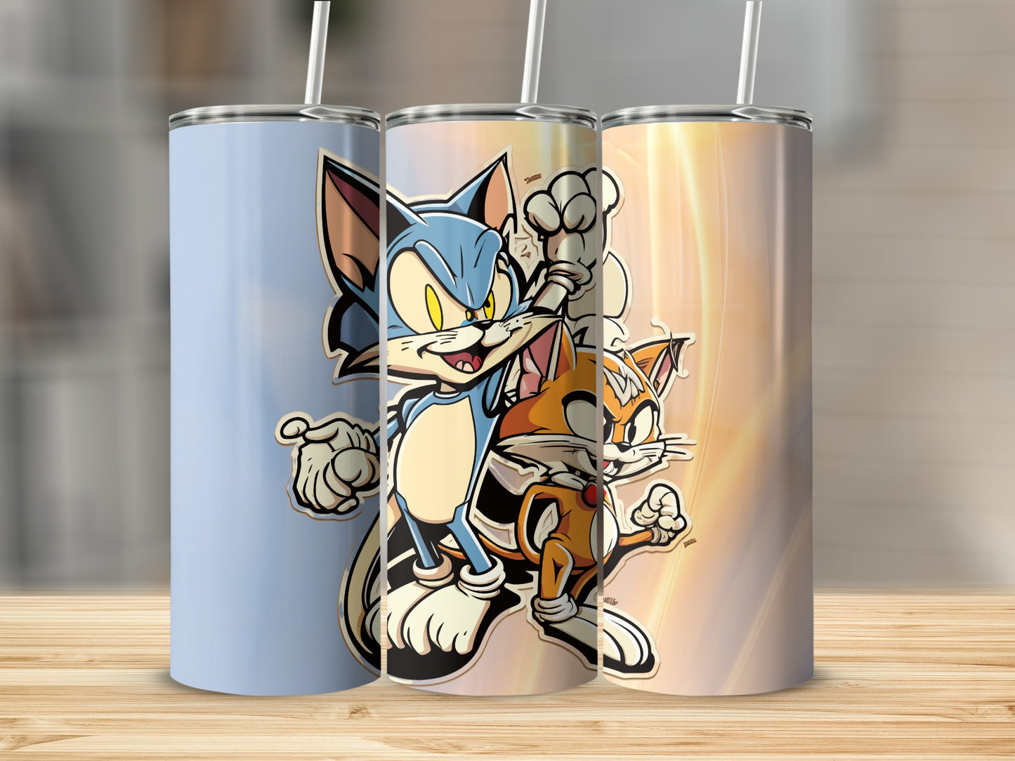 Cheerful Cat Characters Skinny Tumbler Trio
