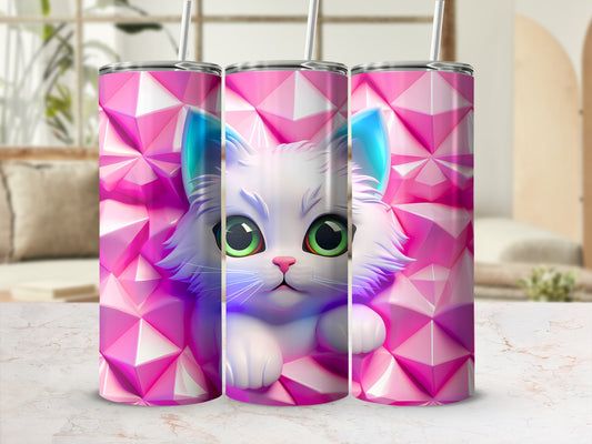 White Kitten Green Eyes Blue Ears Pink Diamonds product type
white cat, kitten, green eyes, pink design, geometric art, diamond pattern, adorable cat, cute animal, feline pet, blue ear tips, vibrant color, crystal shapes, cat lover gift, pet themed, animal art, whimsical cat, pink aesthetic, cartoon cat, fantasy cat, unique design