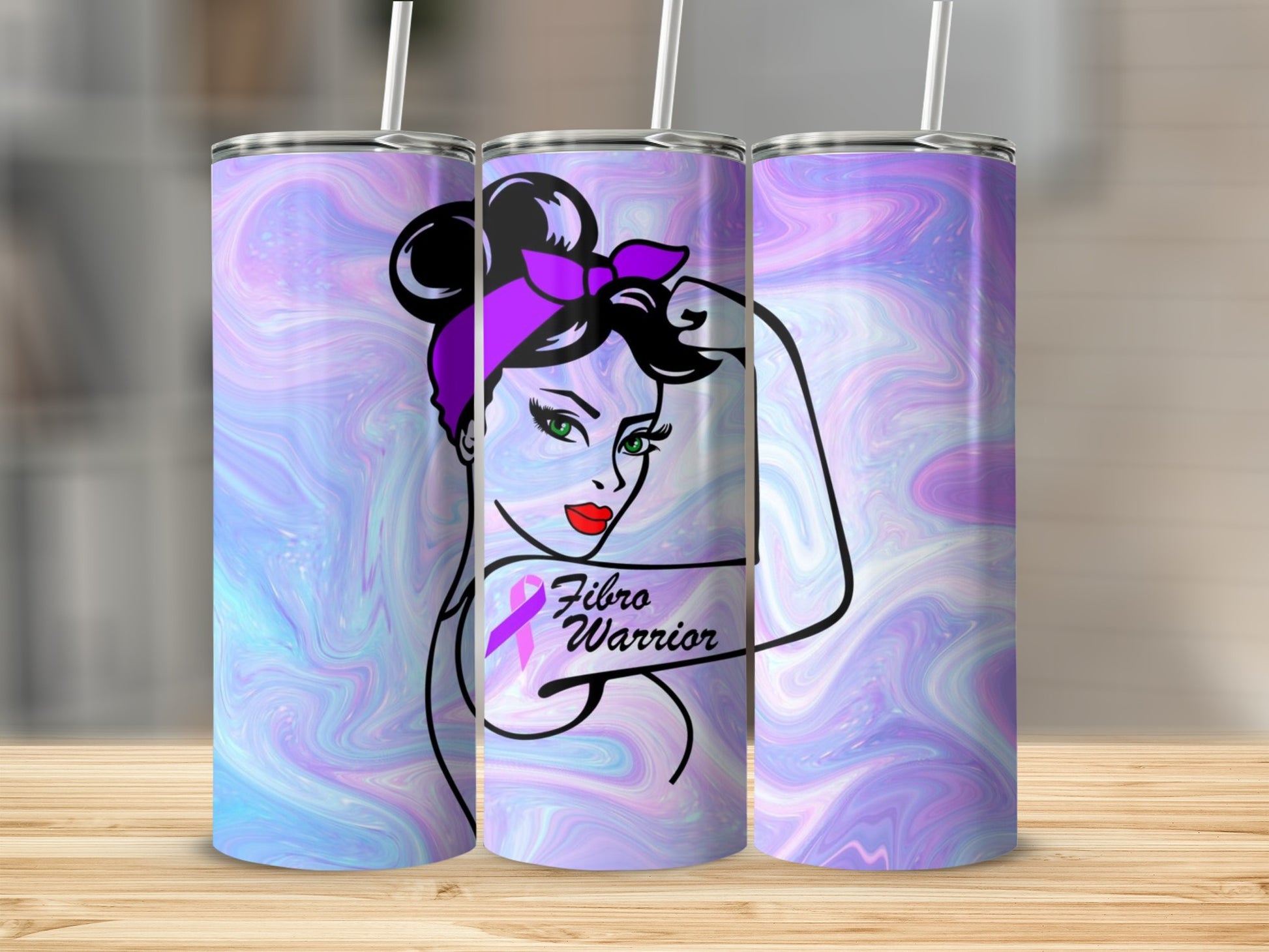 Fibro Warrior Tumbler with Purple Ribbon Design Drinkware