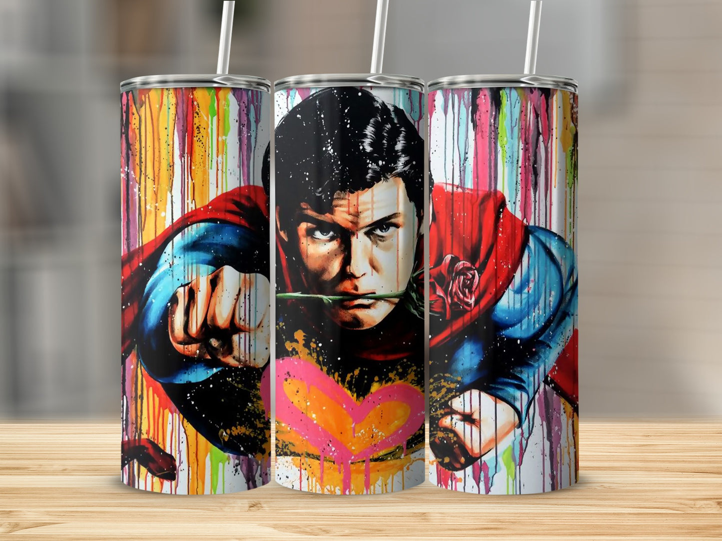 Pop Art Superman Drip Paint Rose Heart Tumbler product type