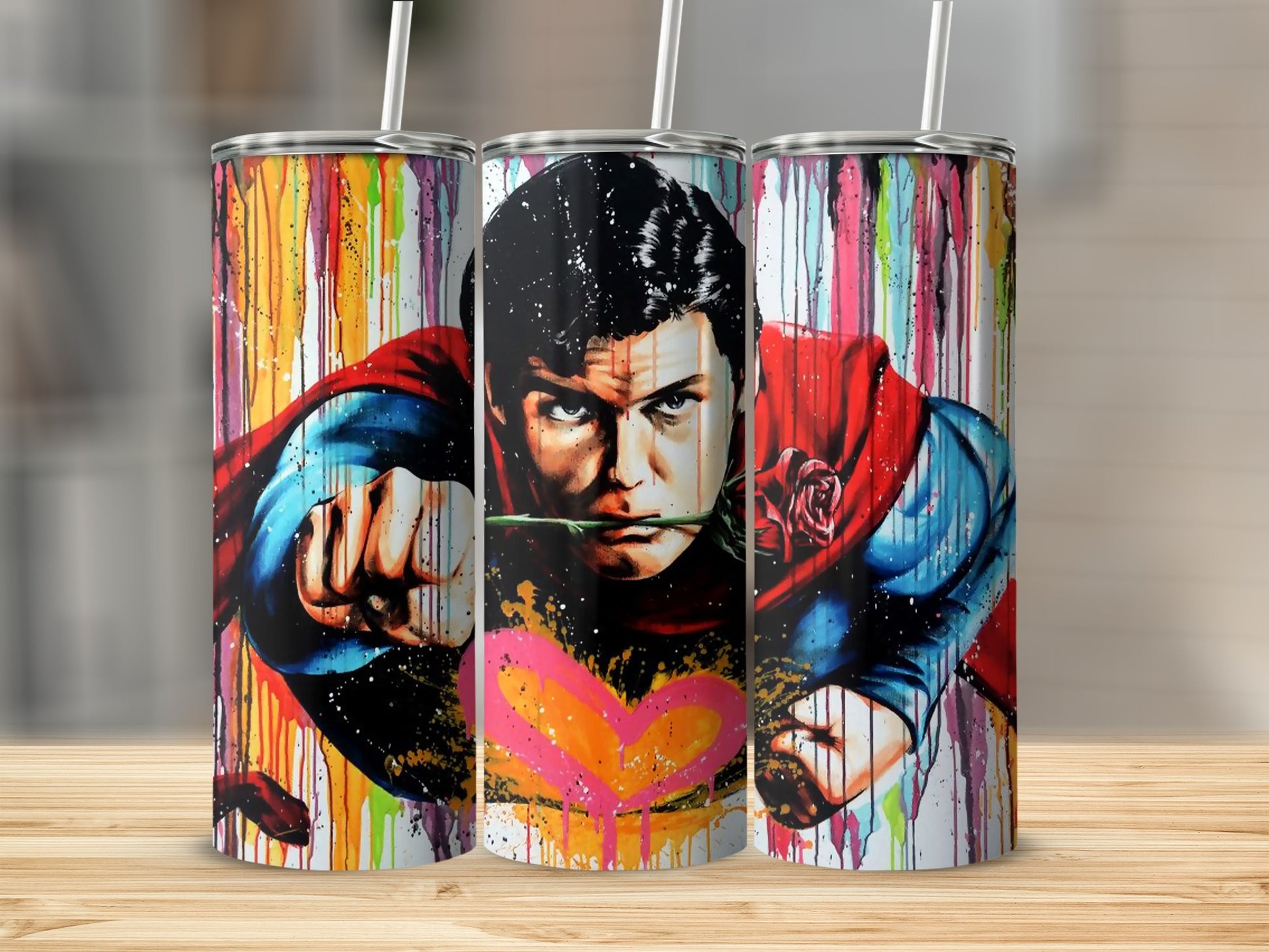 Pop Art Superman Drip Paint Rose Heart Tumbler product type
