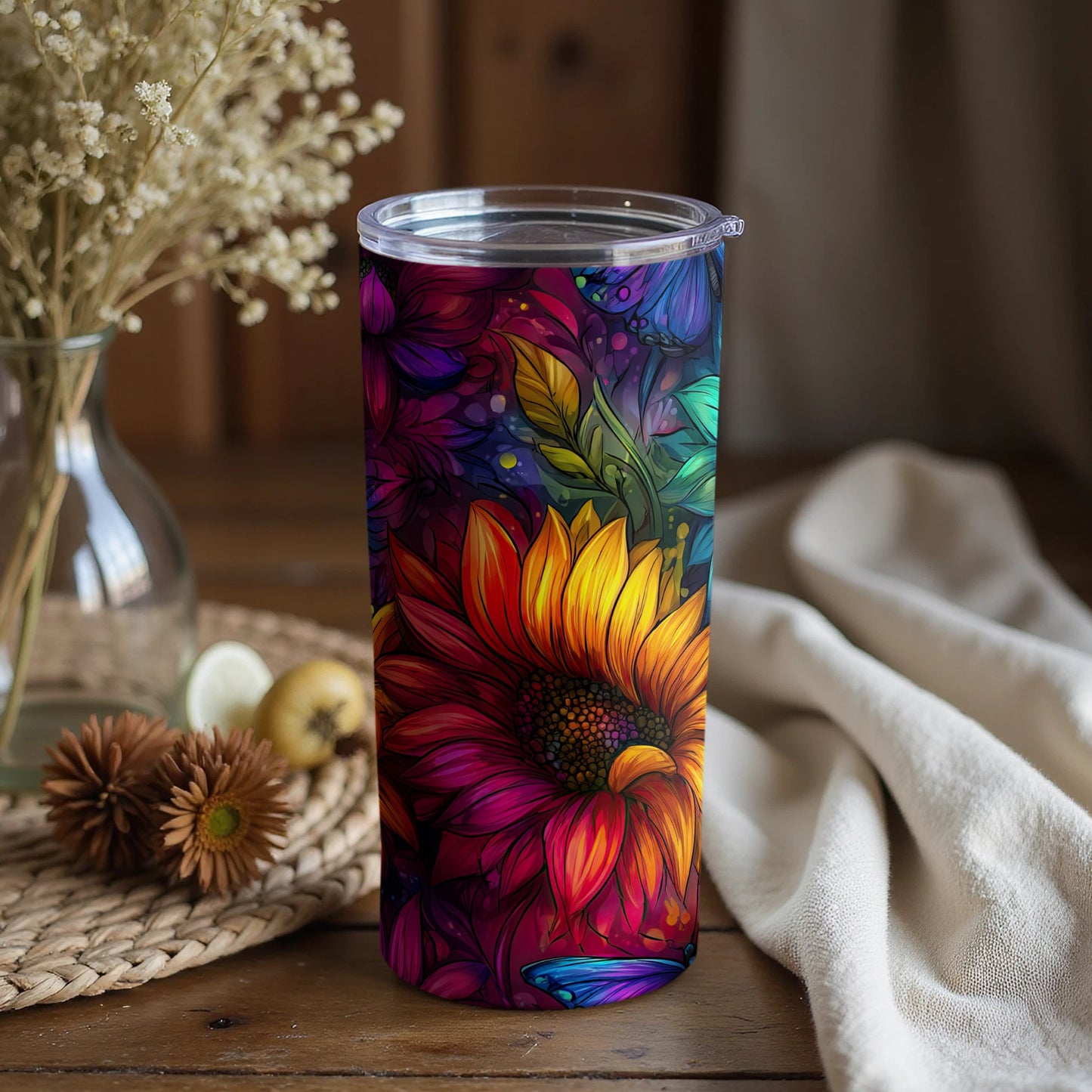 Colorful Floral Sunflower Stainless Steel Tumbler