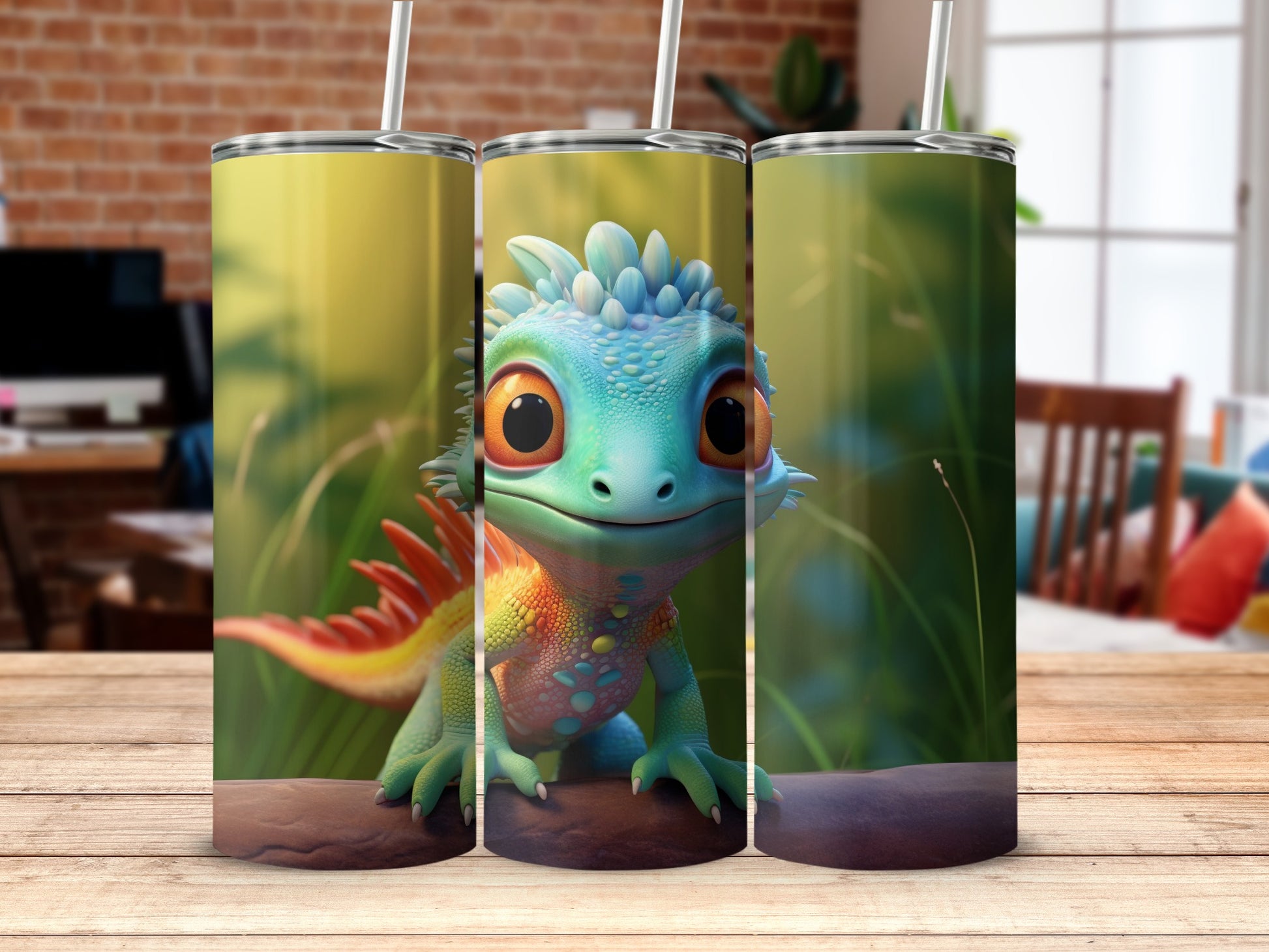 Cute Colorful Dragon Animal Print Tumbler Design