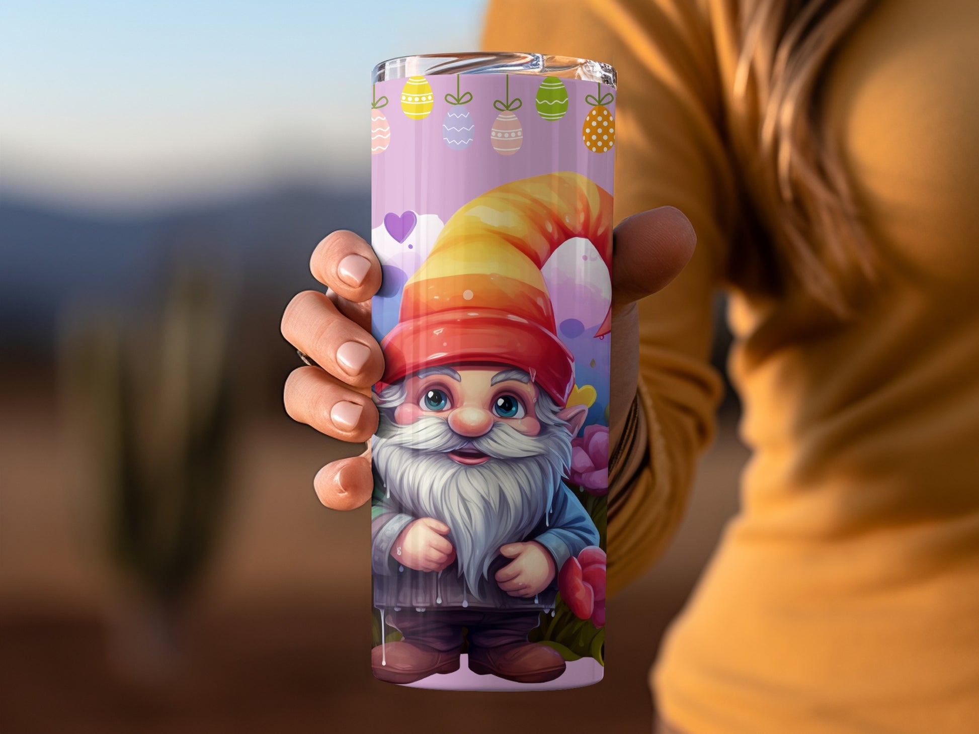 Cute Gnome Themed Tumbler with Vibrant Design