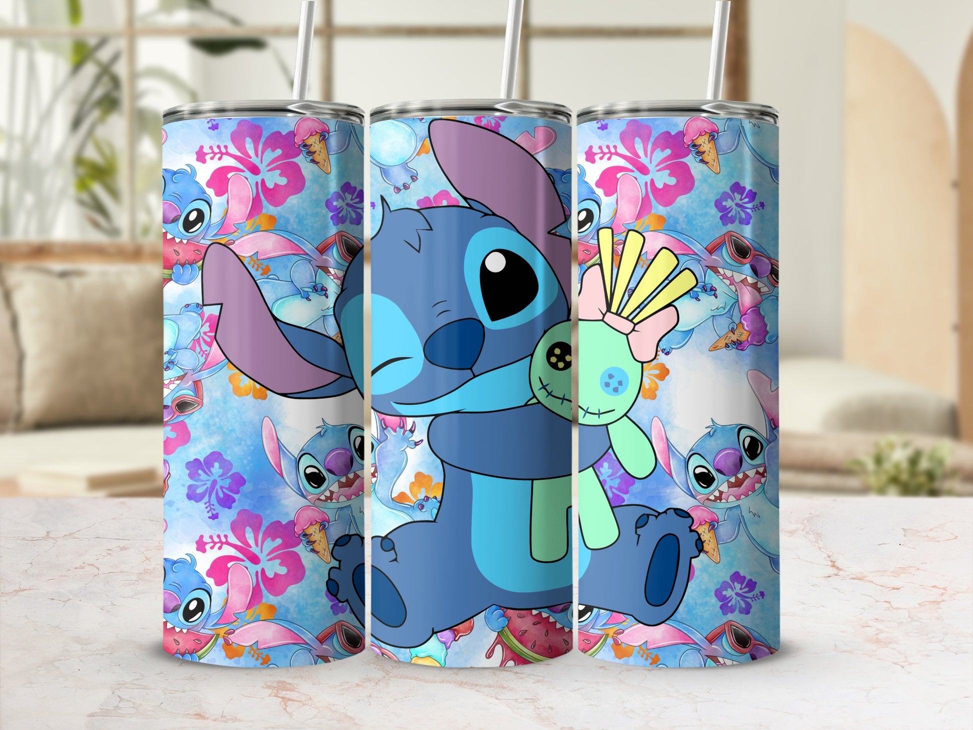 Cute Blue Cartoon Character Design Tumbler Flask