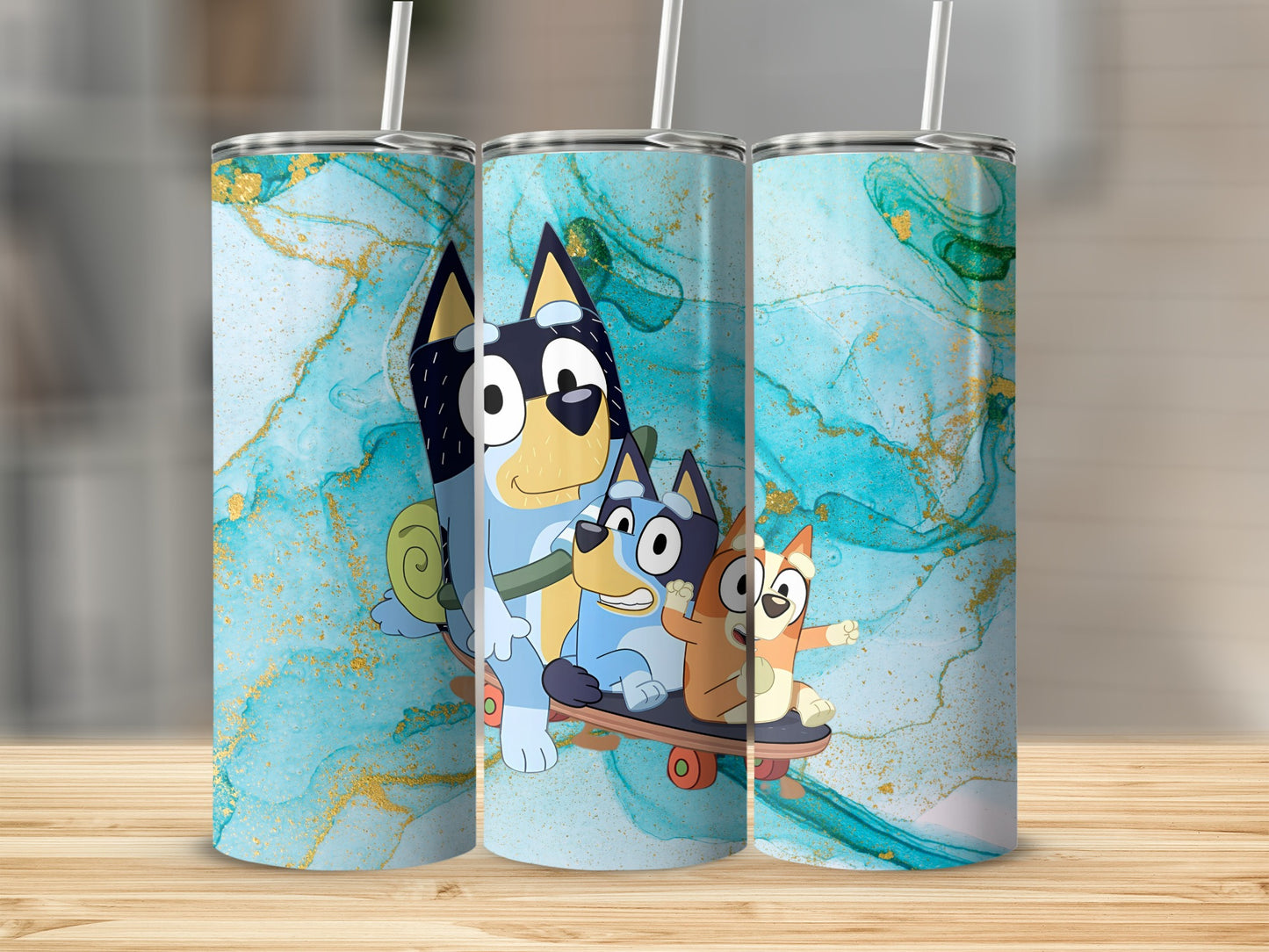 Cute Family Anime Characters on Teal Background Tumbler