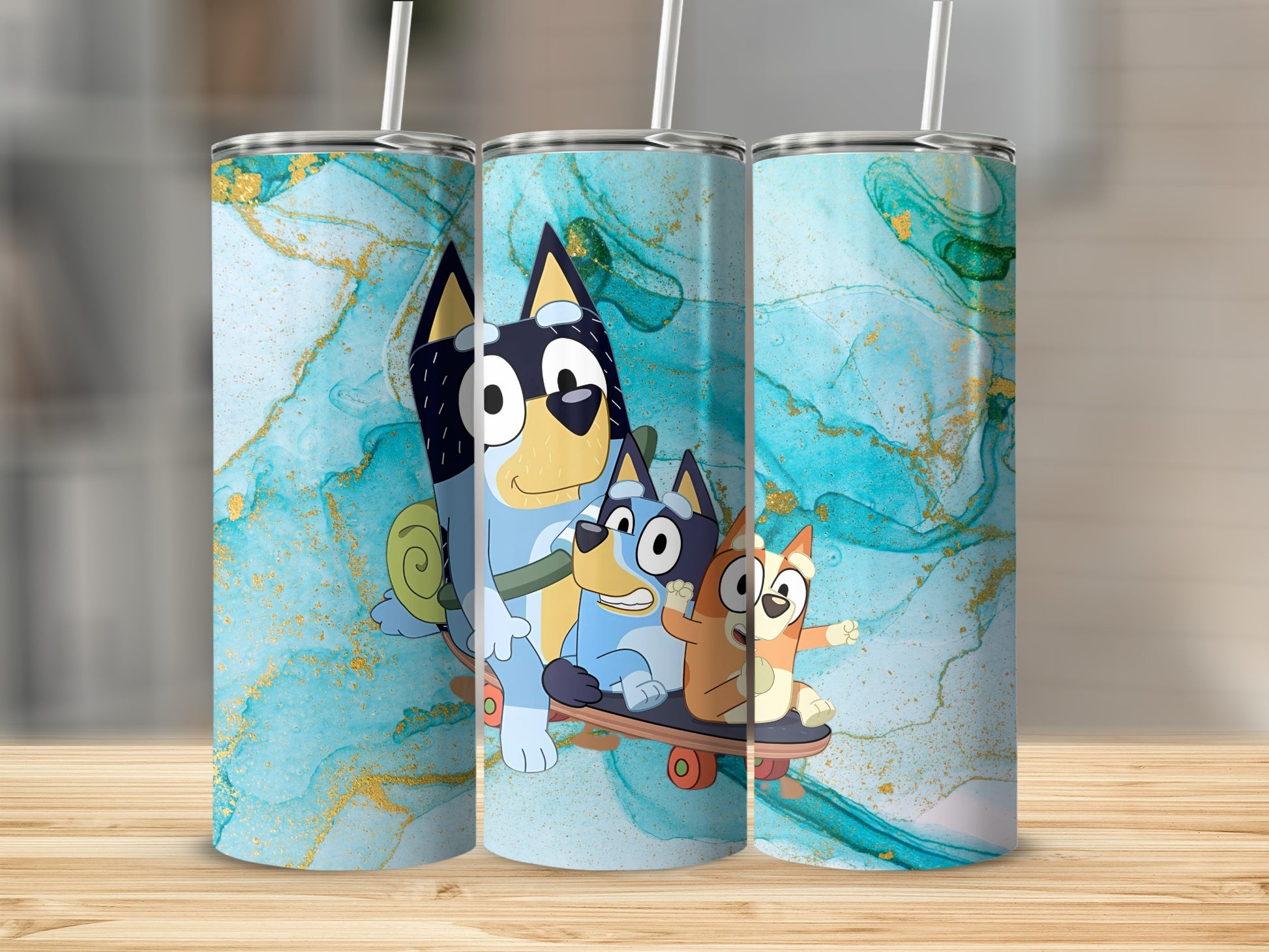 Cute Family Anime Characters on Teal Background Tumbler