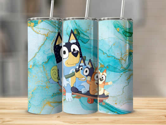 Cute Family Anime Characters on Teal Background Tumbler
