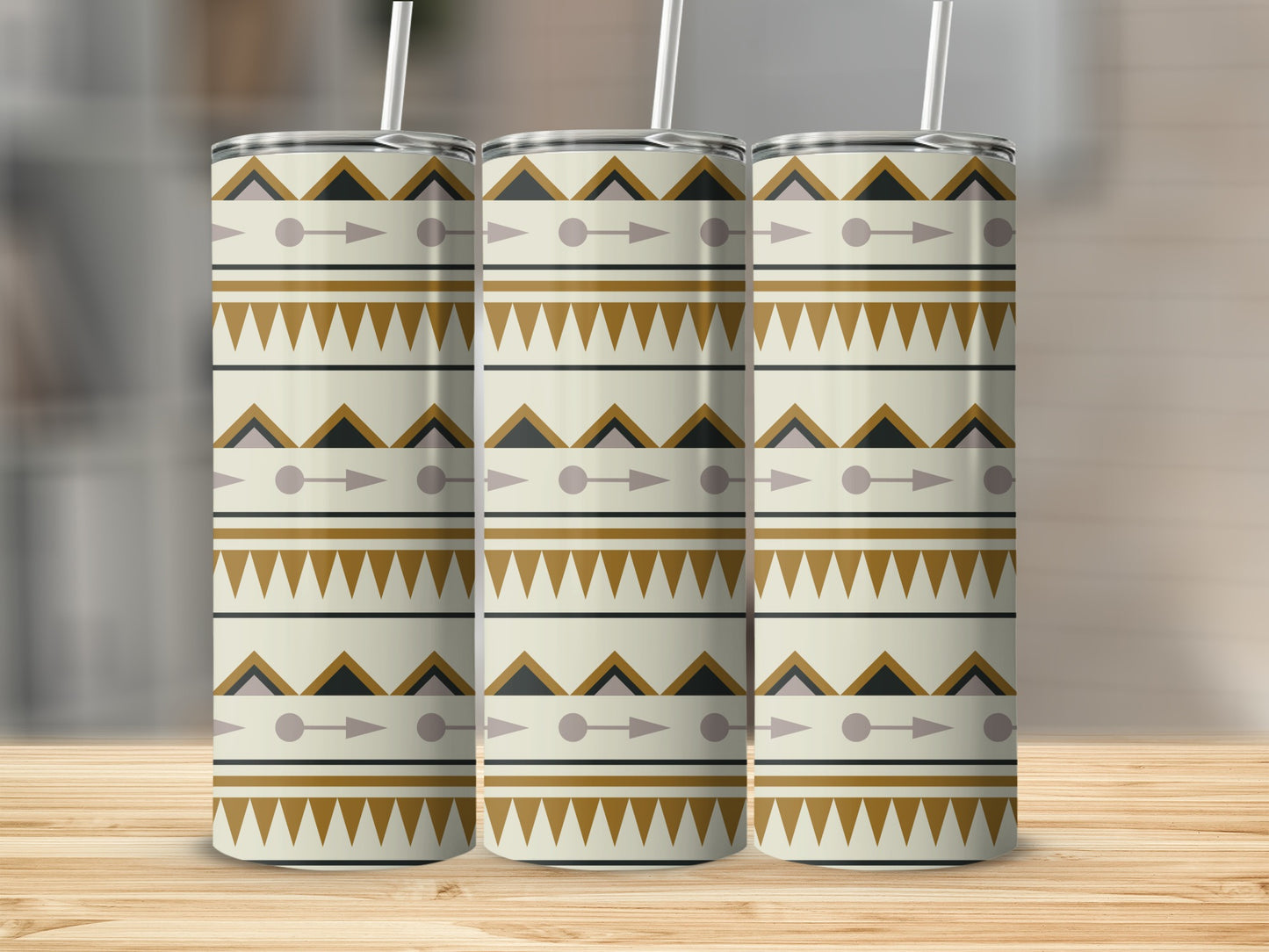 Geometric Pattern Tumbler with Arrows and Triangles