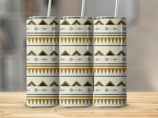 Geometric Pattern Tumbler with Arrows and Triangles