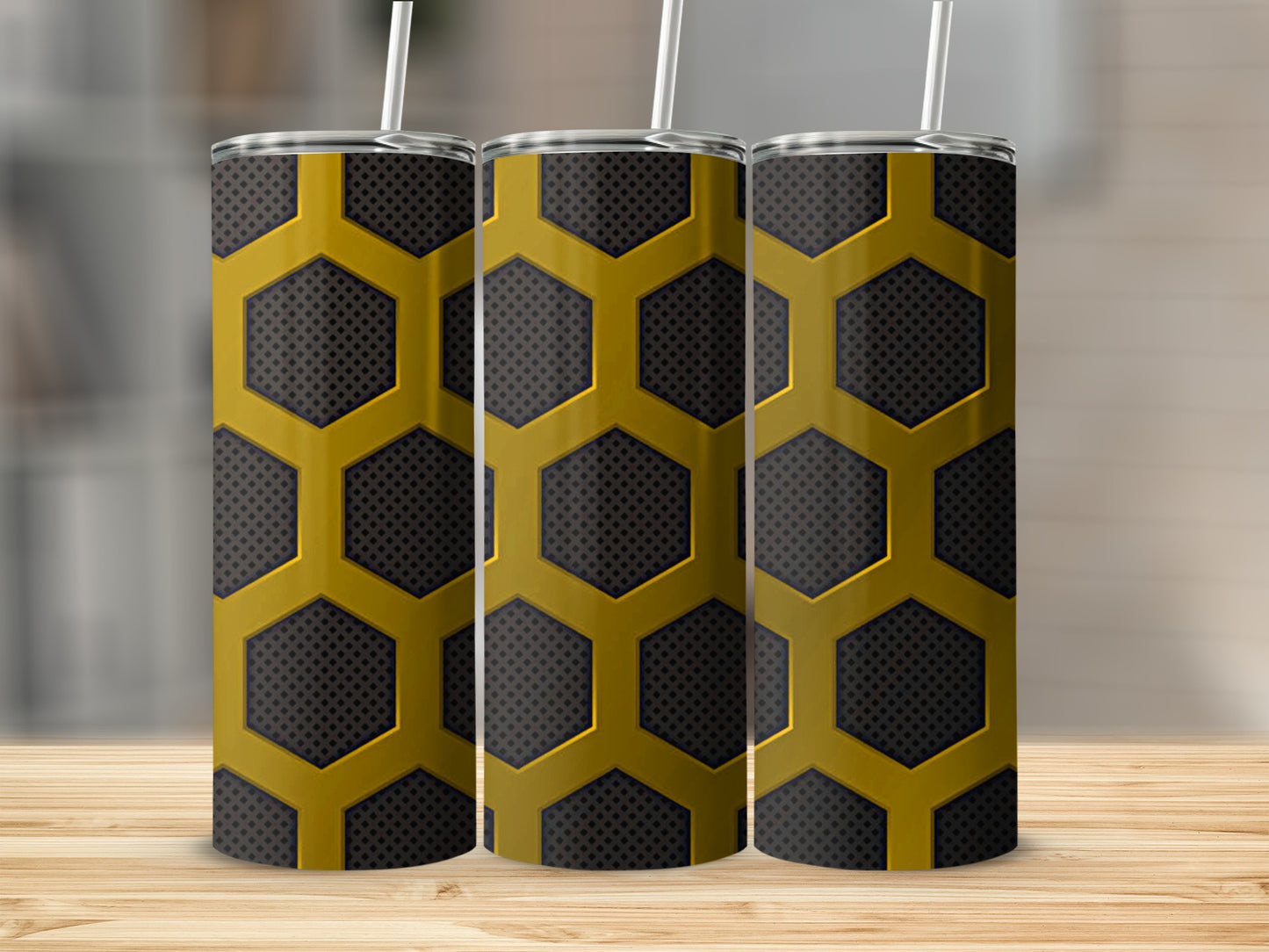 Gold Honeycomb Grille On Background For Industrial Style Tumblers