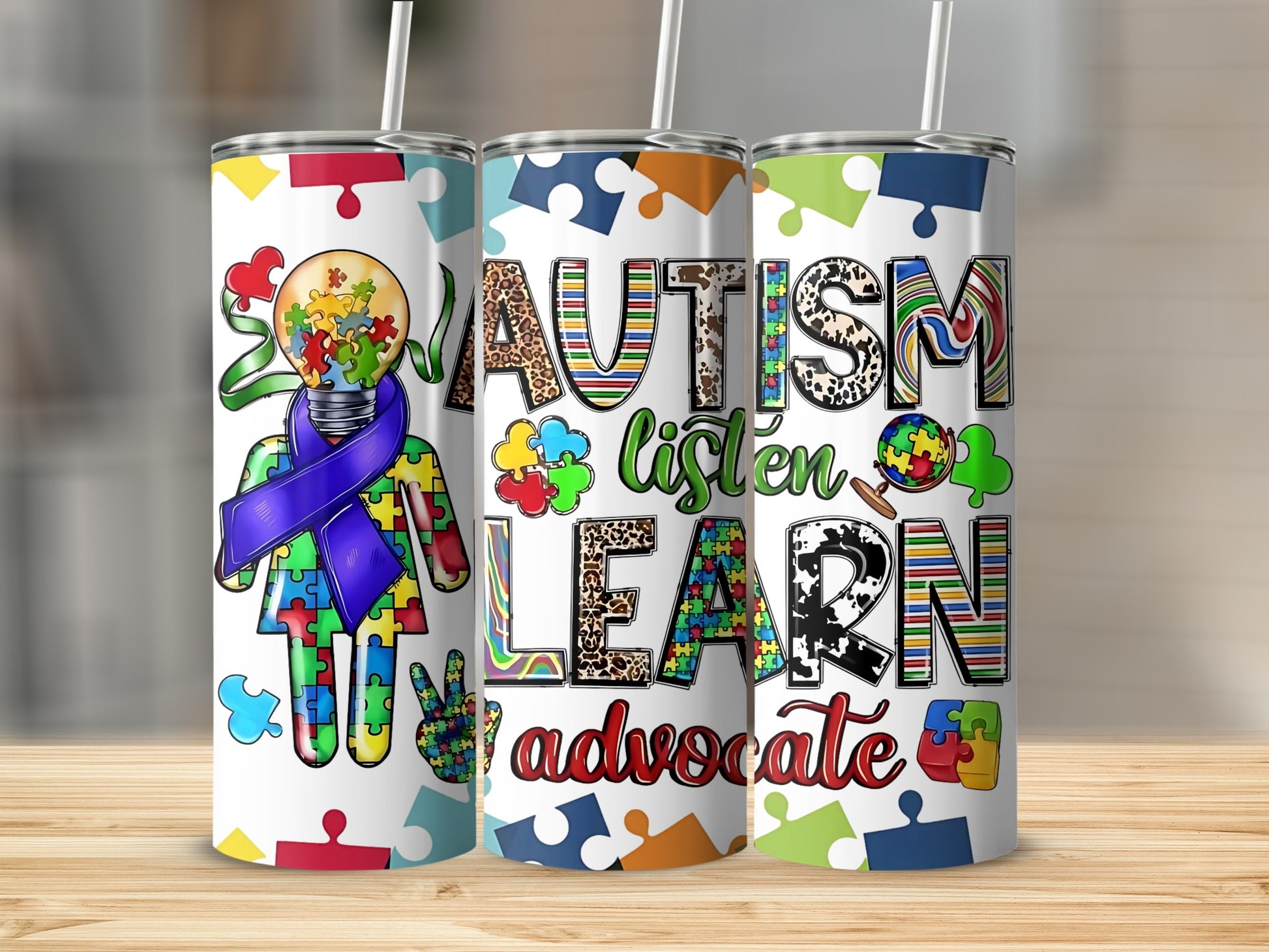 Autism Listen Learn Advocate Tumbler Set