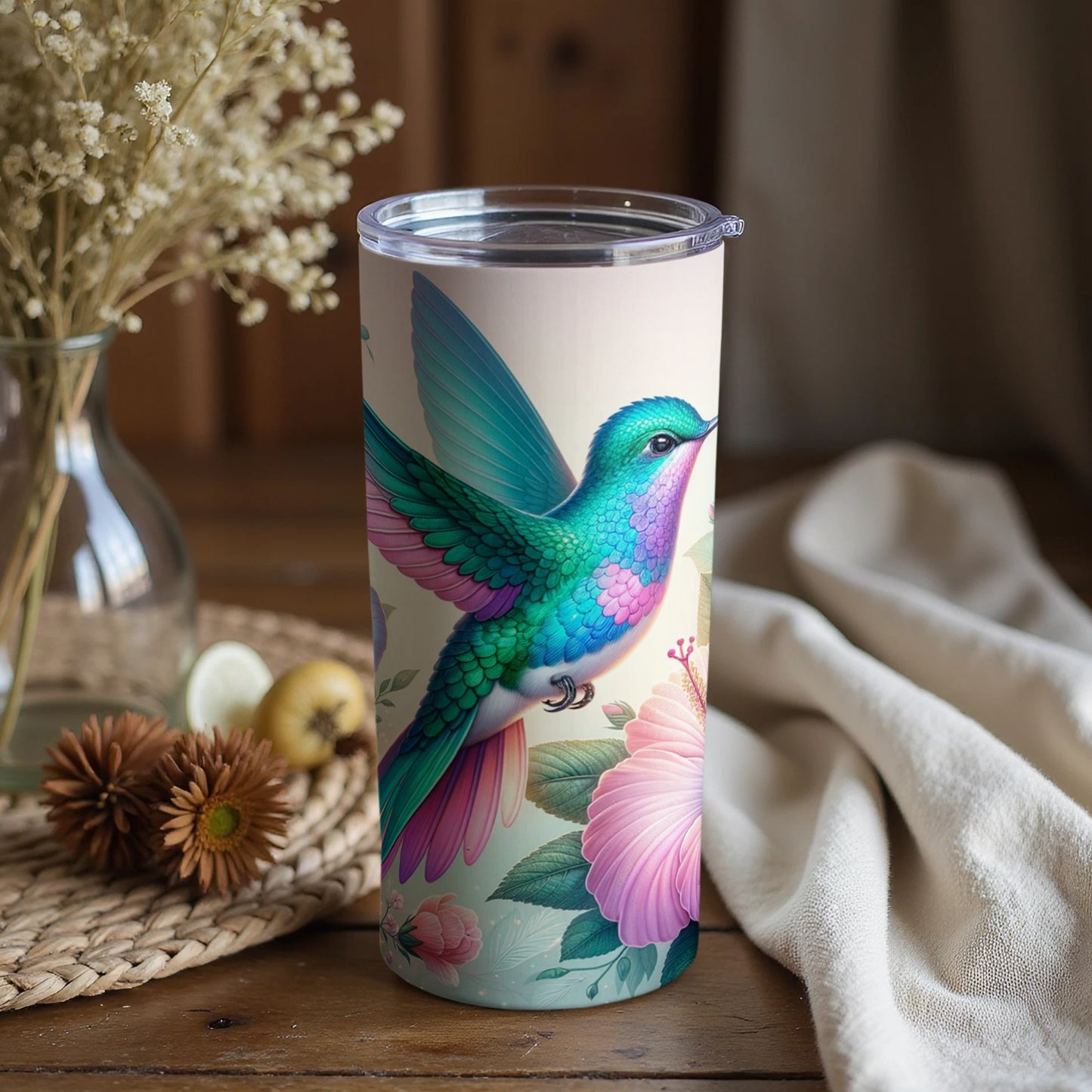 Elegant Hummingbird Design Travel Tumbler for Coffee