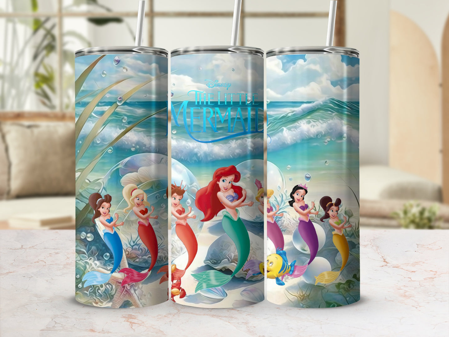 The Little Mermaid Theme Tumbler with Straw Product