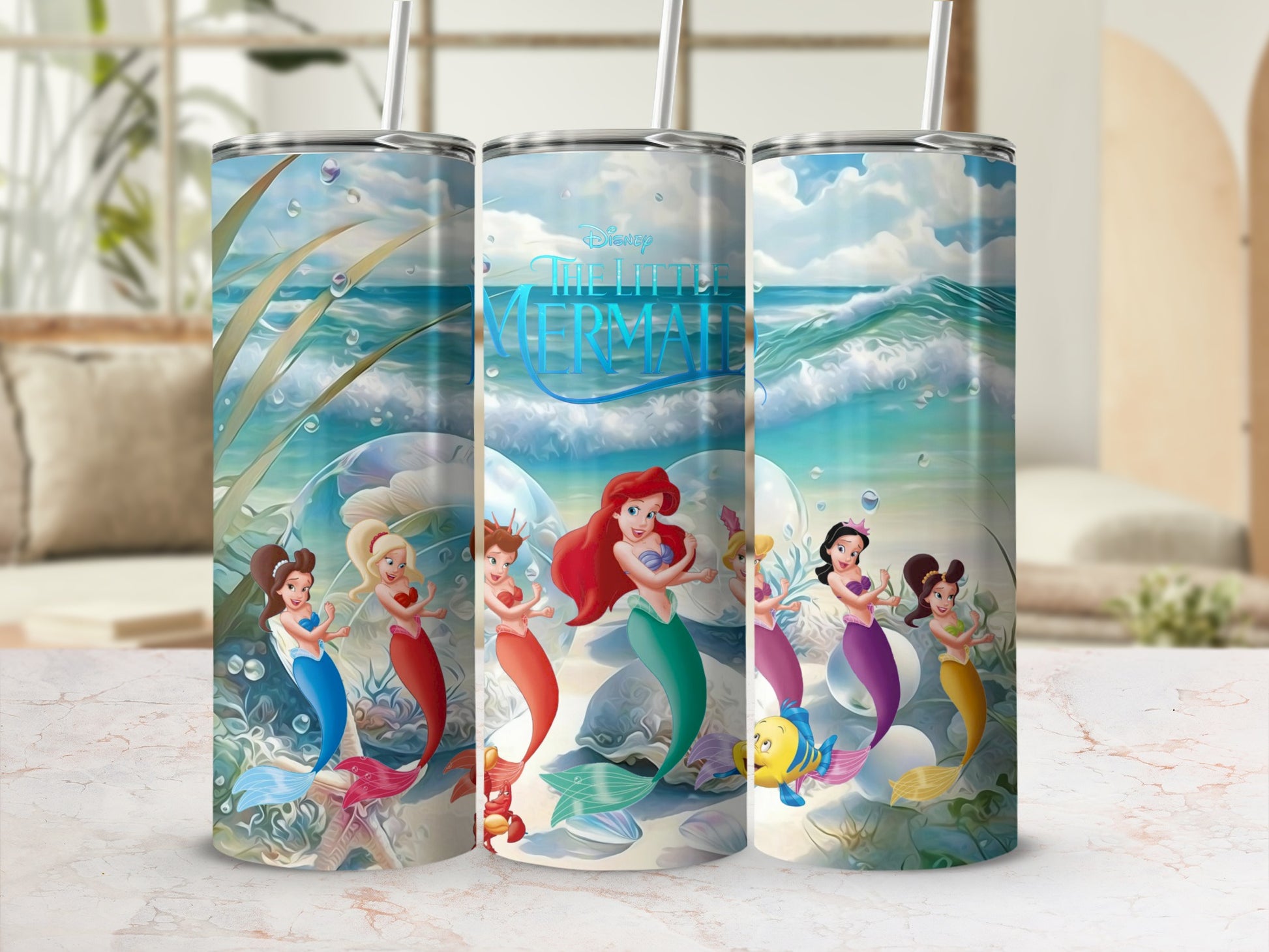 The Little Mermaid Theme Tumbler with Straw Product