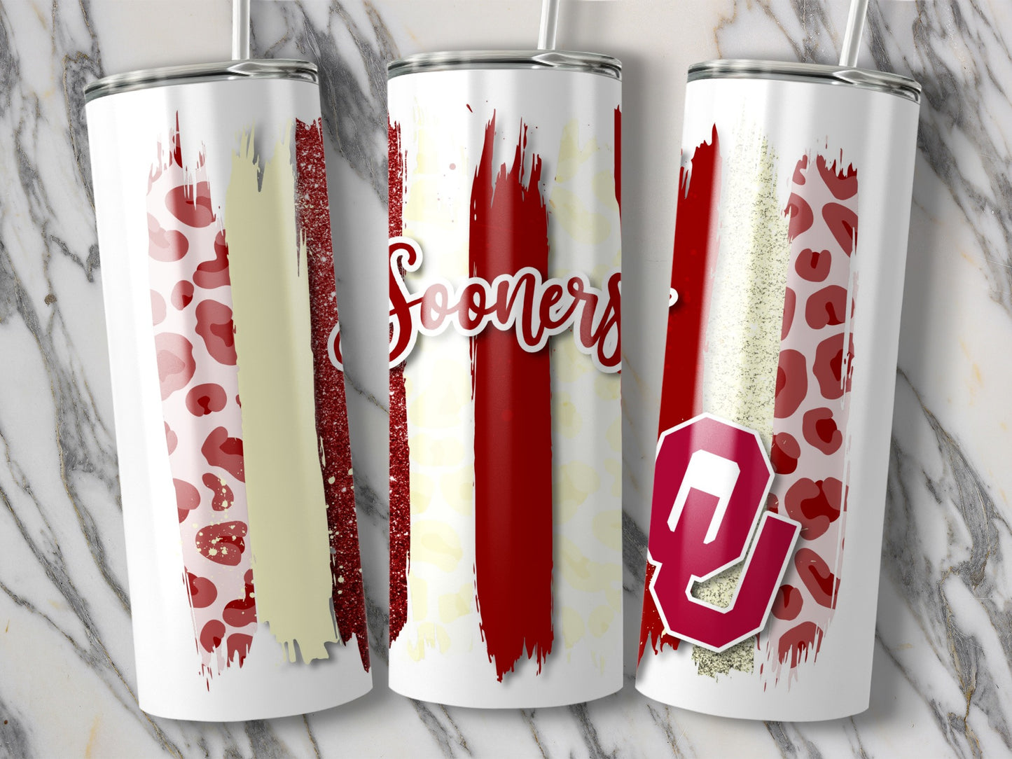 Oklahoma Sooners Brush Strokes Digital Design Tumblers