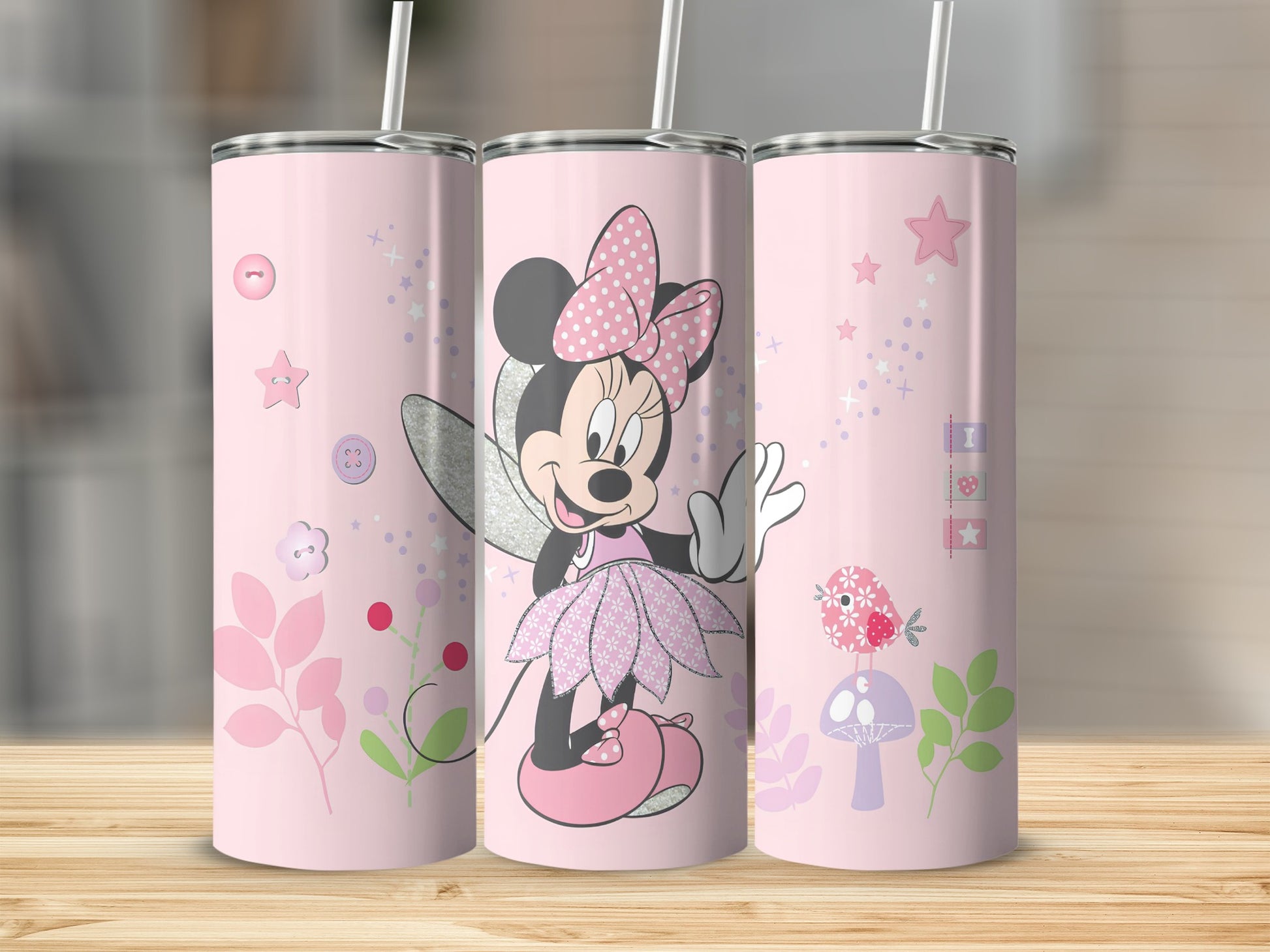 Cute Minnie Mouse Pink Fairy Design Insulated Tumbler