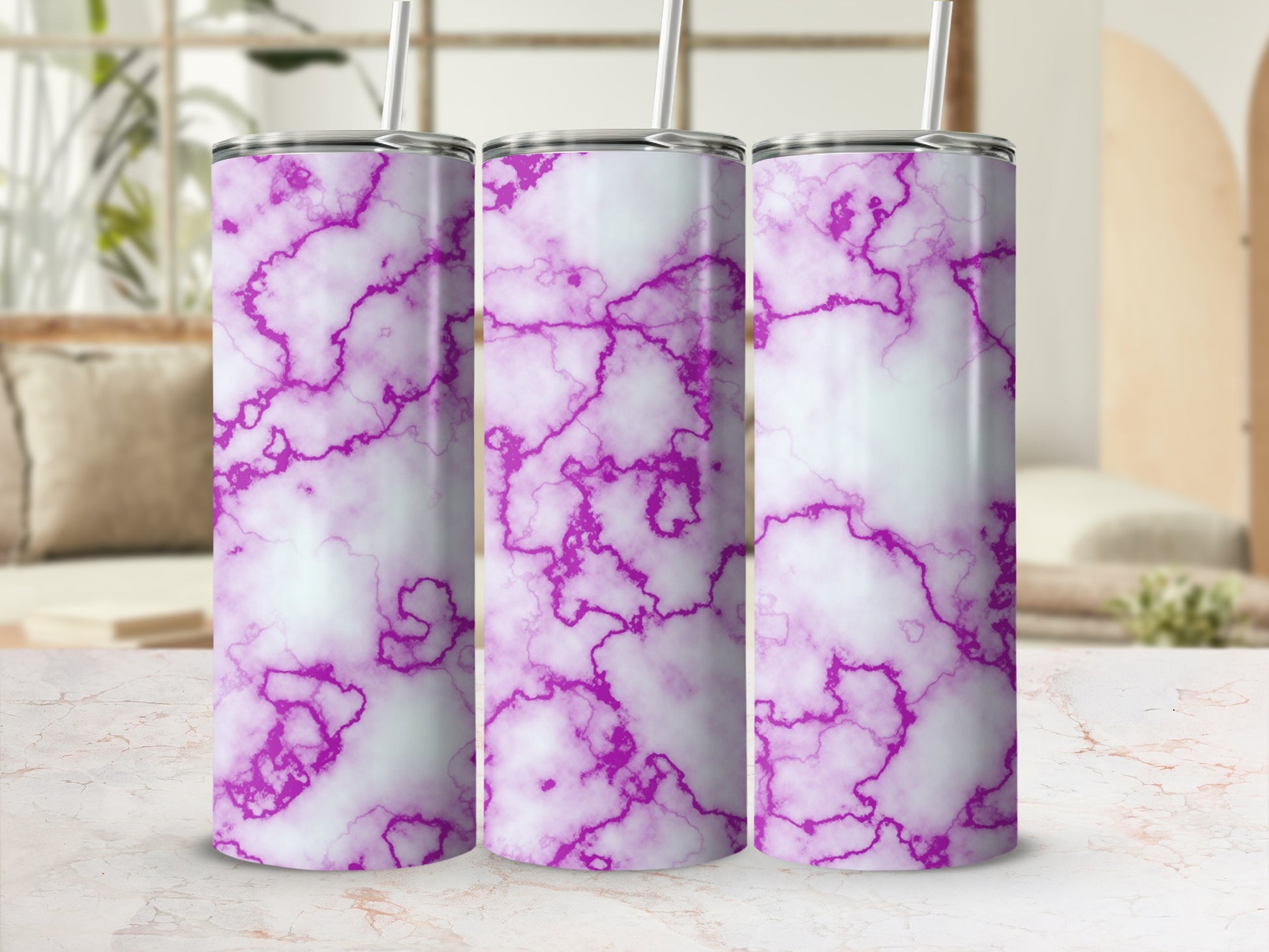 Vivid Pink Marble Pattern Skinny Tumbler White product type