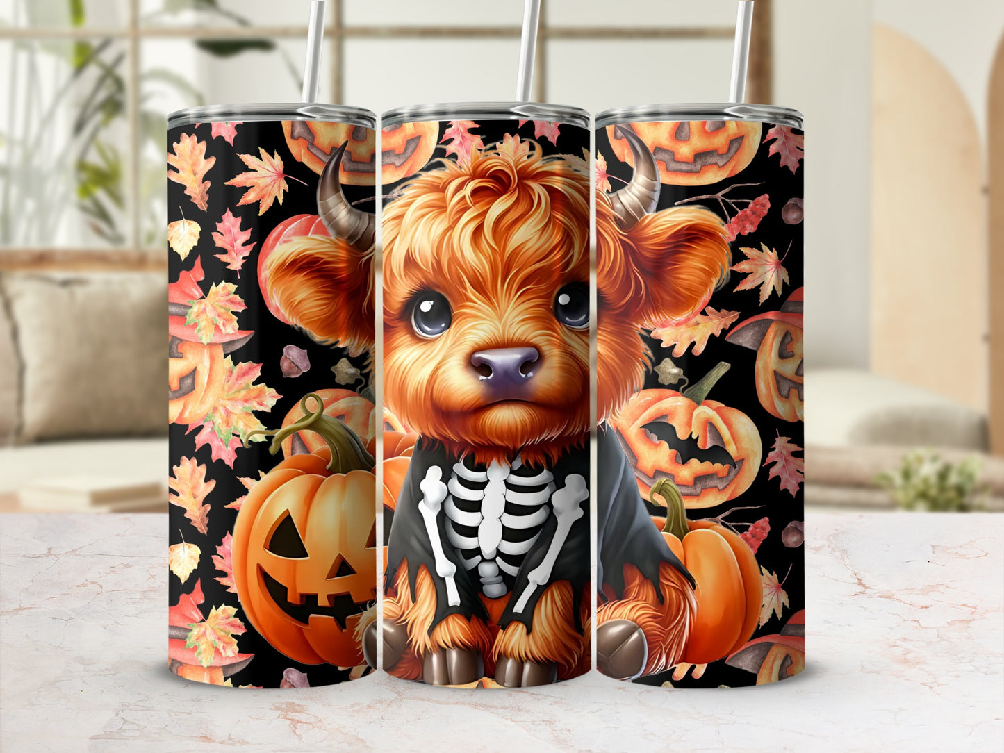 Adorable Halloween Puppy in Pumpkin Themed Tumbler