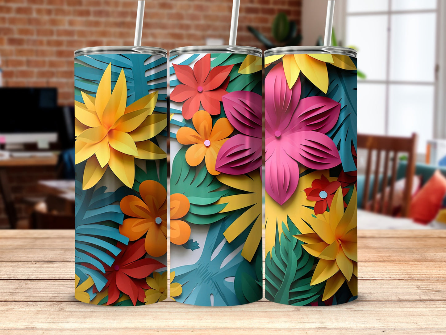 Vibrant Tropical Floral Design Tumbler Product