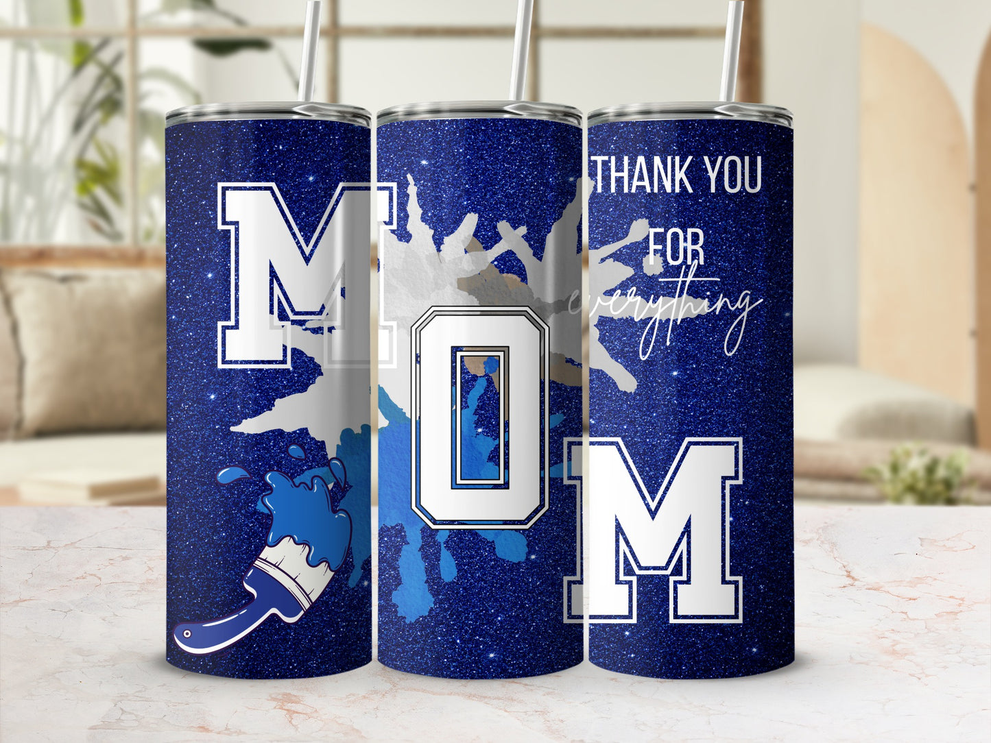 Thank You Mom Blue Themed Artistic Tumbler Cup