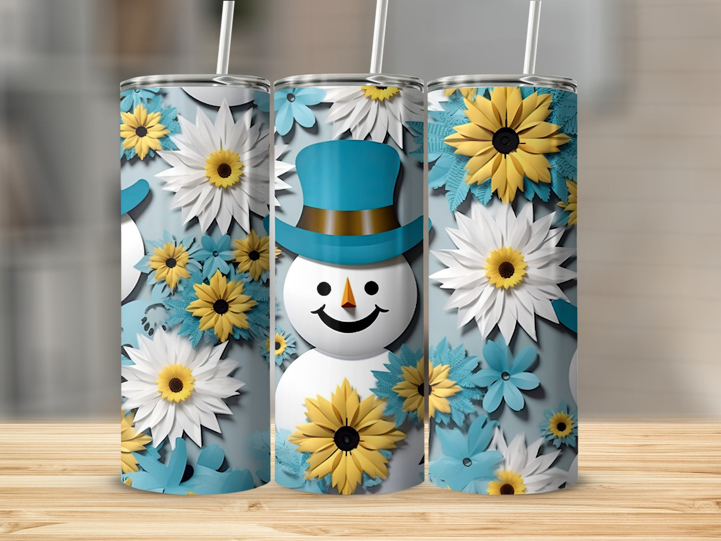 Floral Snowman Double-Wall Insulated Tumbler