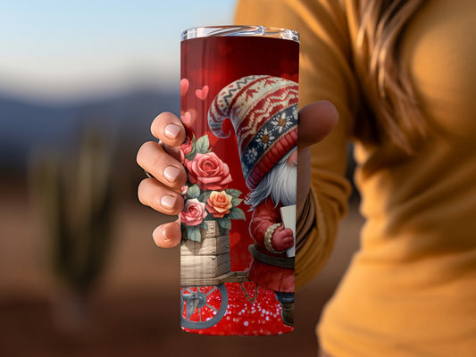 Festive Gnome with Roses Design Travel Mug