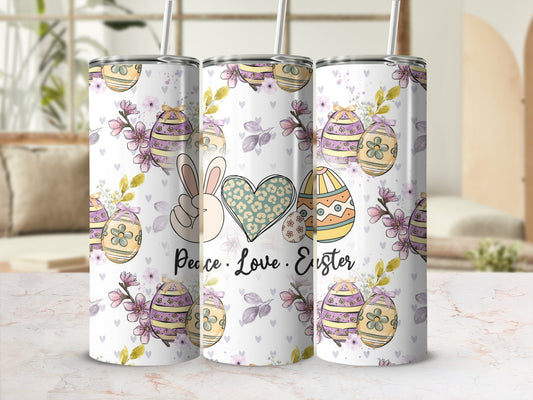 Peace Love Easter Bunny Eggs Floral Design Tumbler product type
