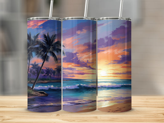 Tropical Sunset Beach Scene Insulated Tumbler Product