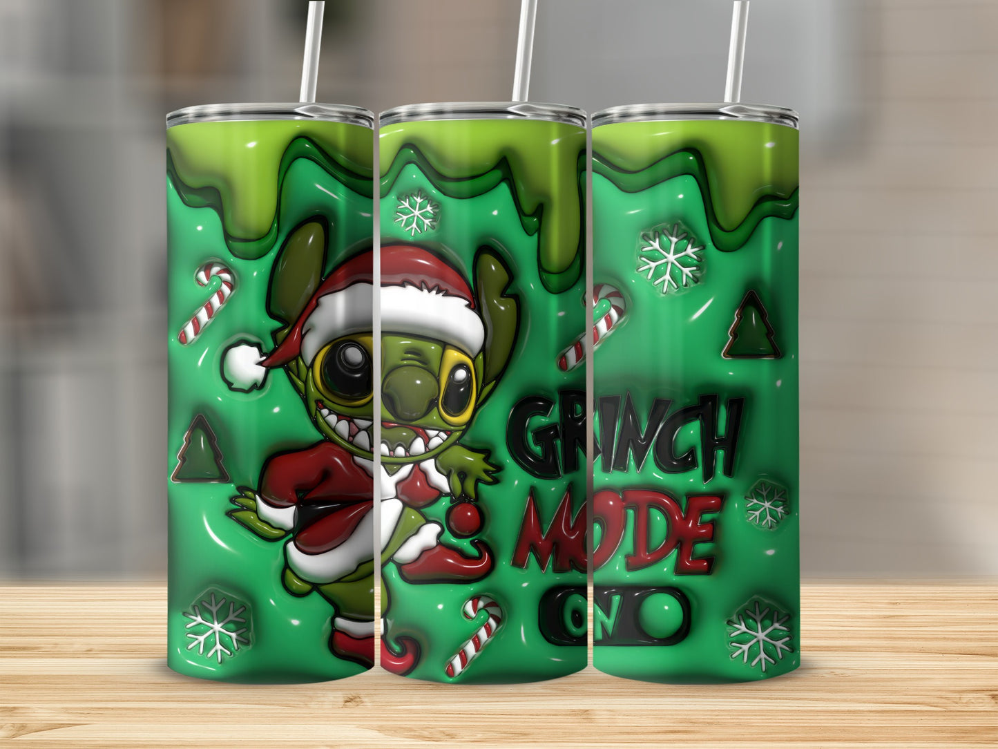 GRINCH MODE ON Christmas Theme Tumbler with Straw