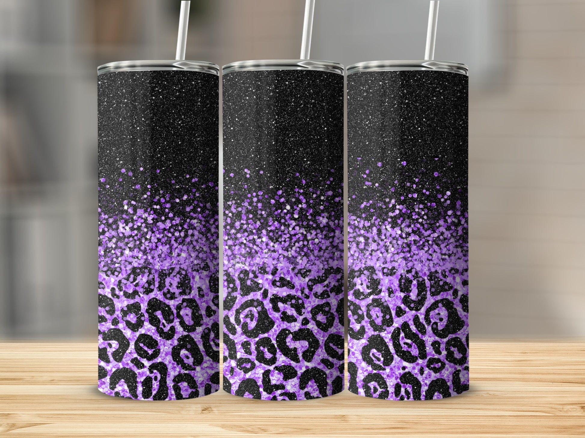 Sparkly Black and Purple Leopard Print Tumbler Design