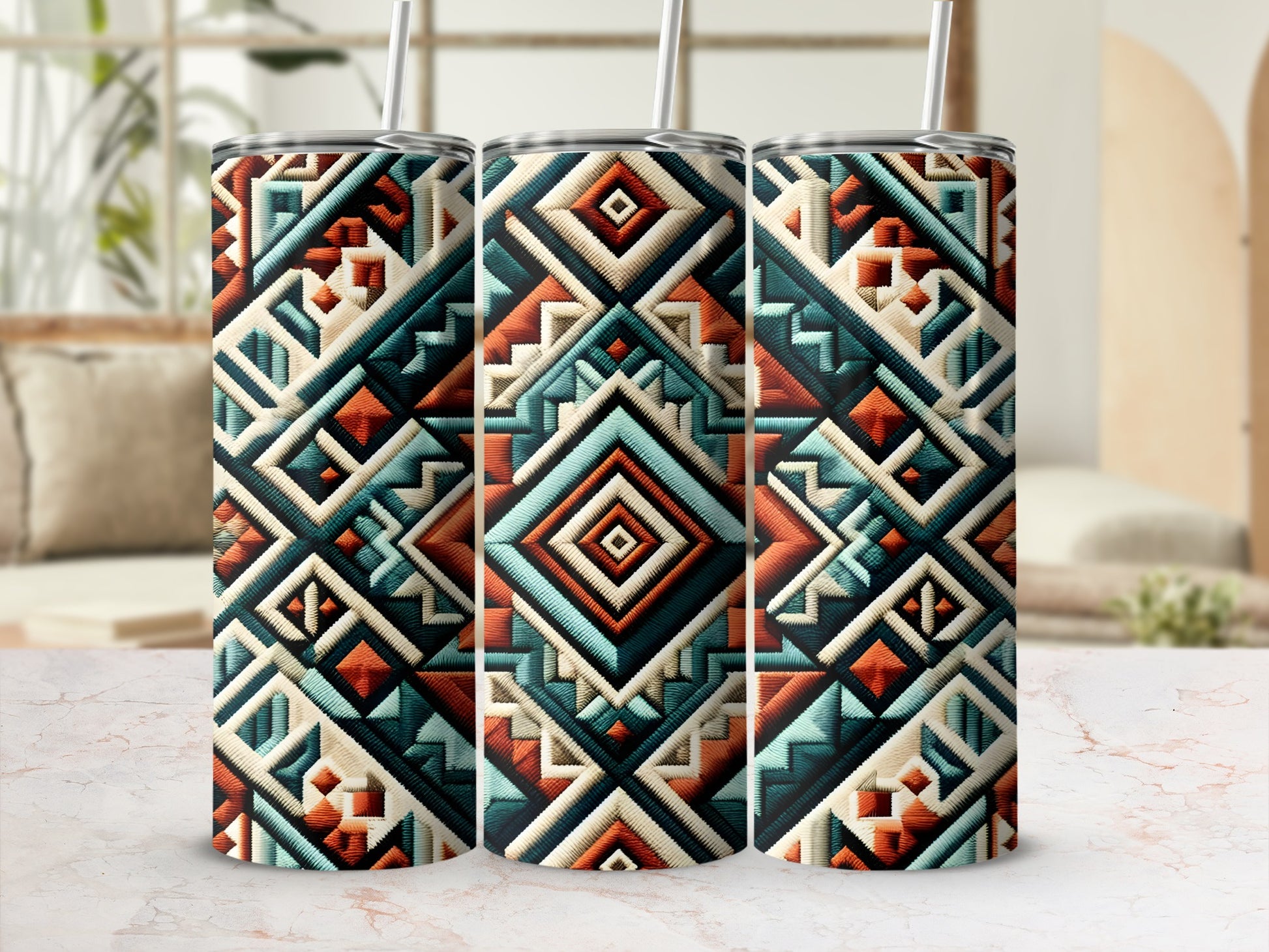 Colorful Geometric Patterned Insulated Tumbler
