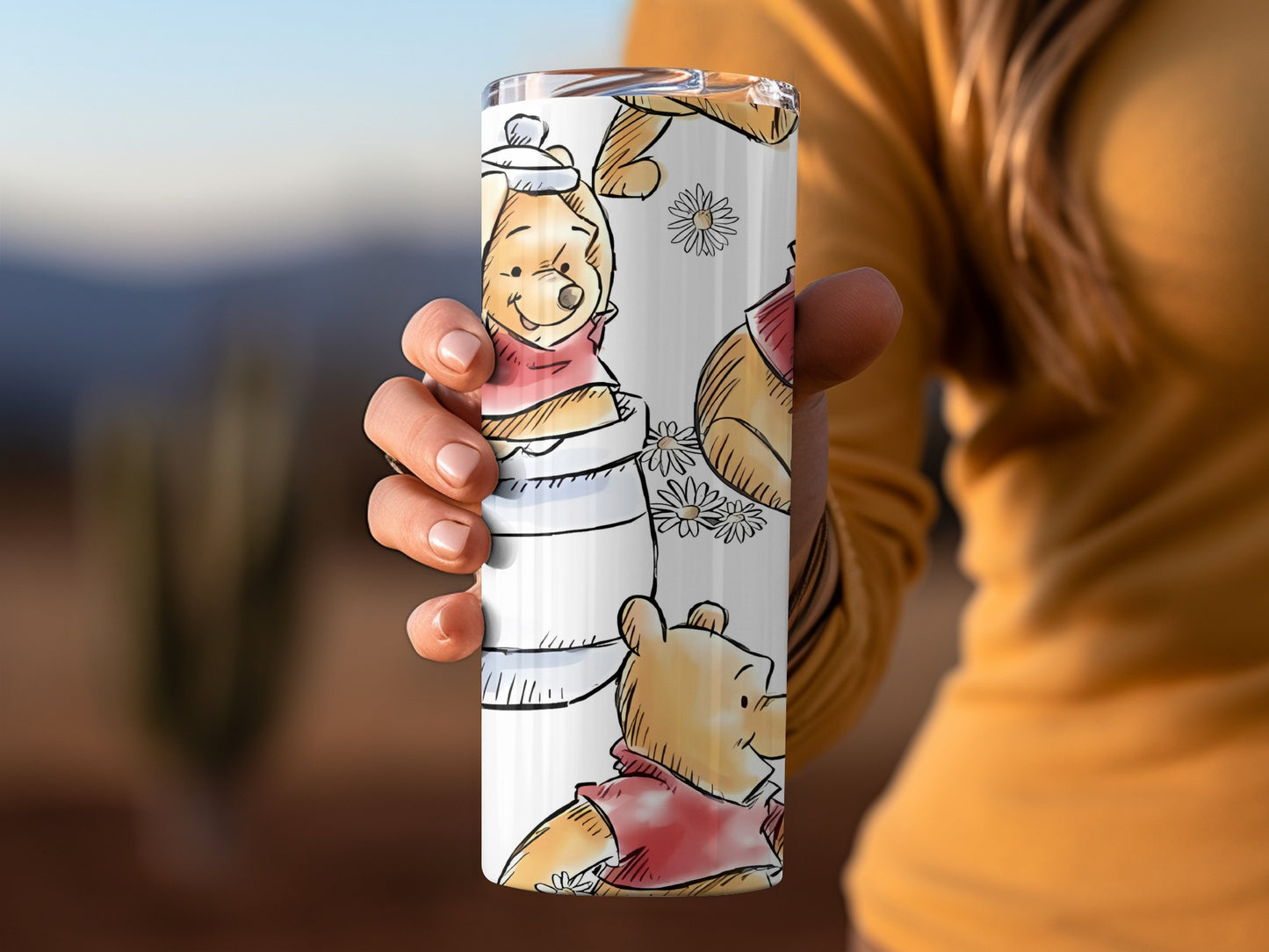 Winnie The Pooh In A Pot Surrounded by Flowers Tumblers