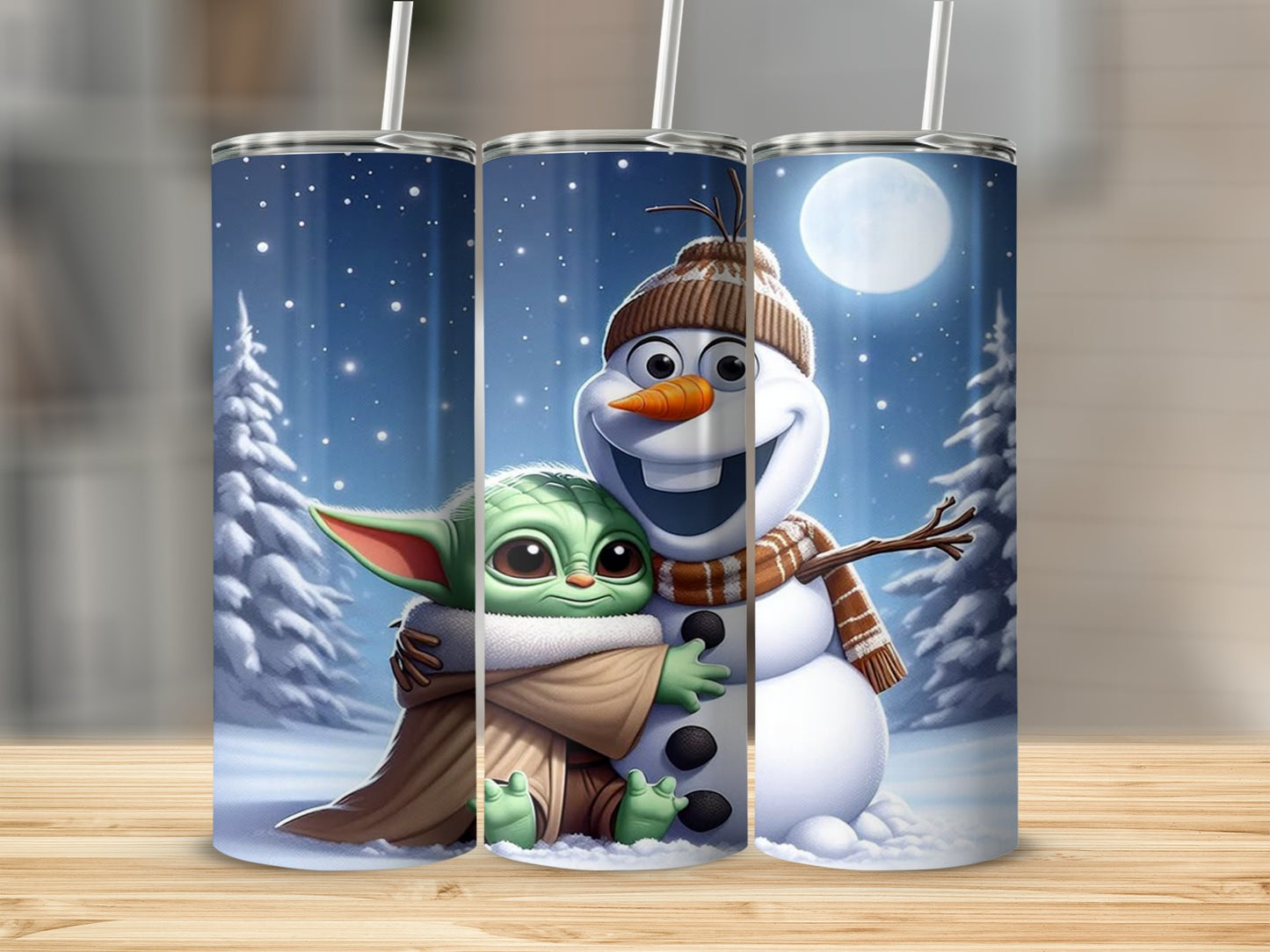 Adorable Snowman and Baby Alien Winter Tumbler