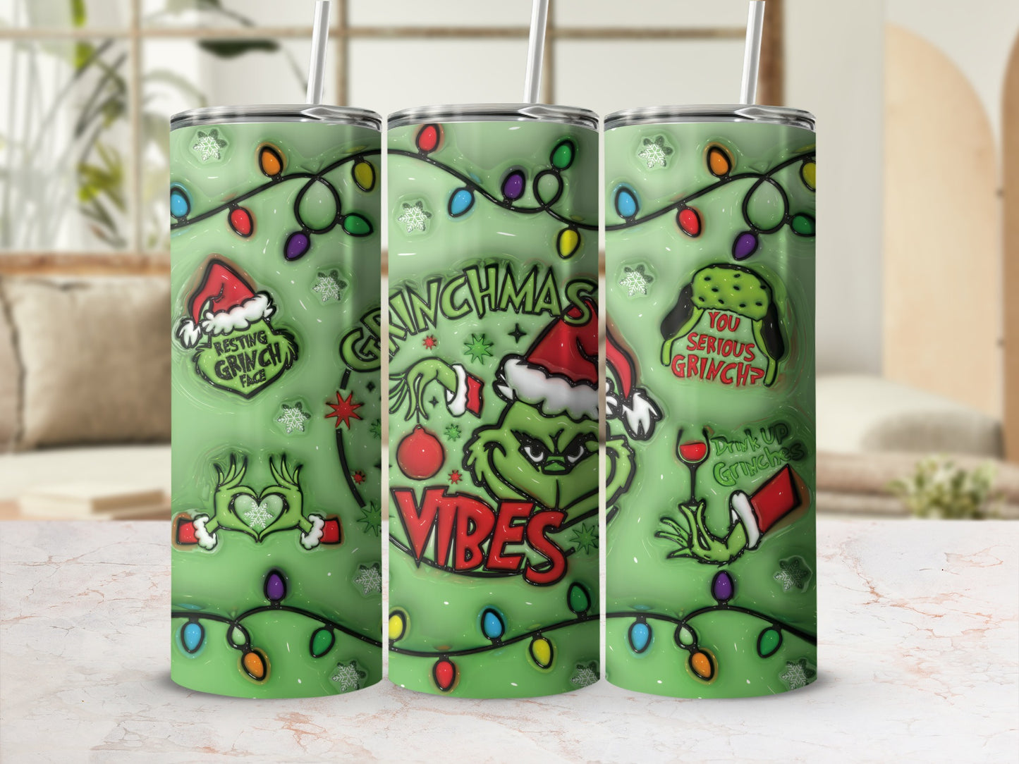Festive Grinch Christmas Vibes Design Tumbler