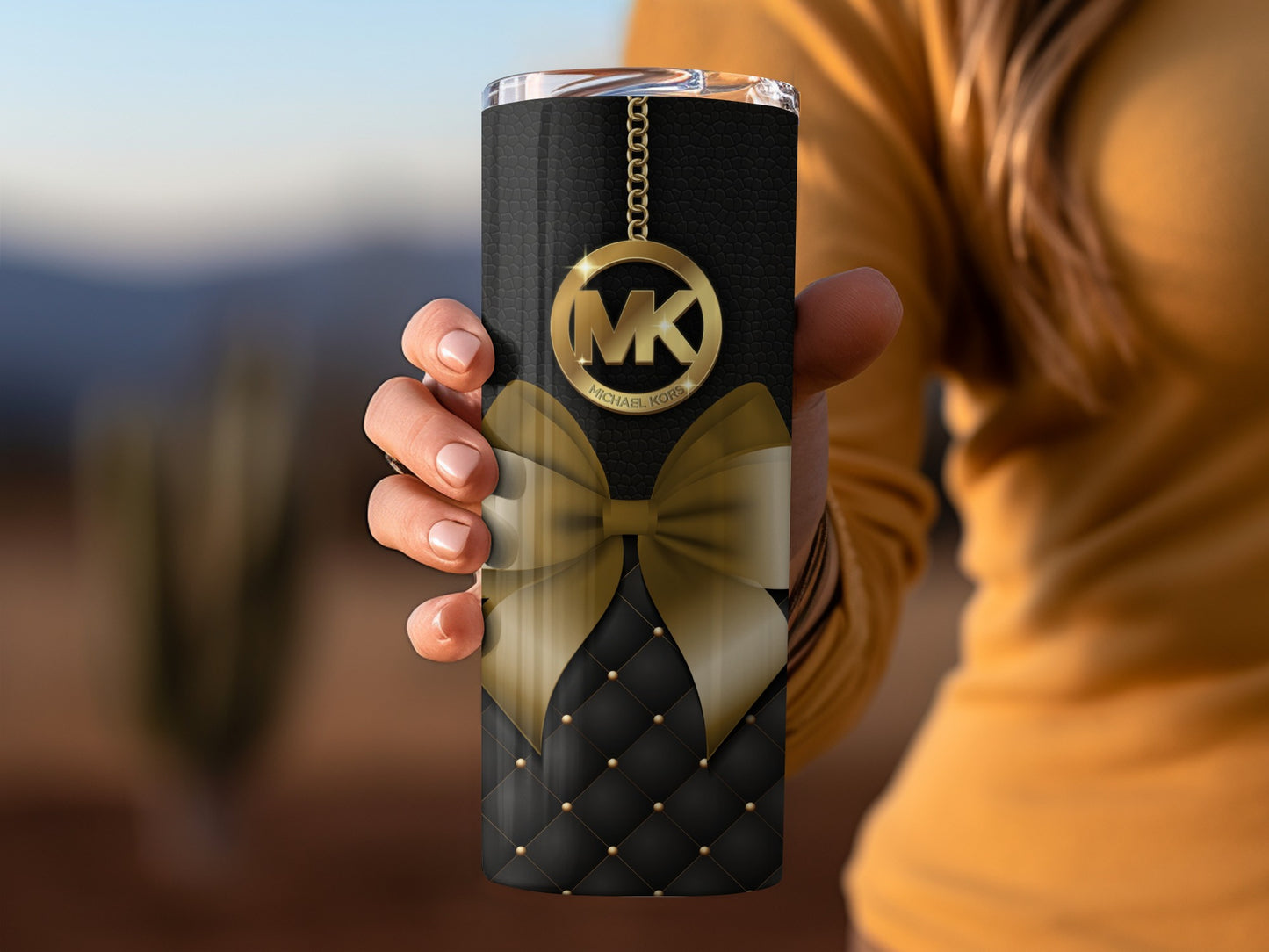 Luxury Designer Black and Gold Tumbler with Bow Design