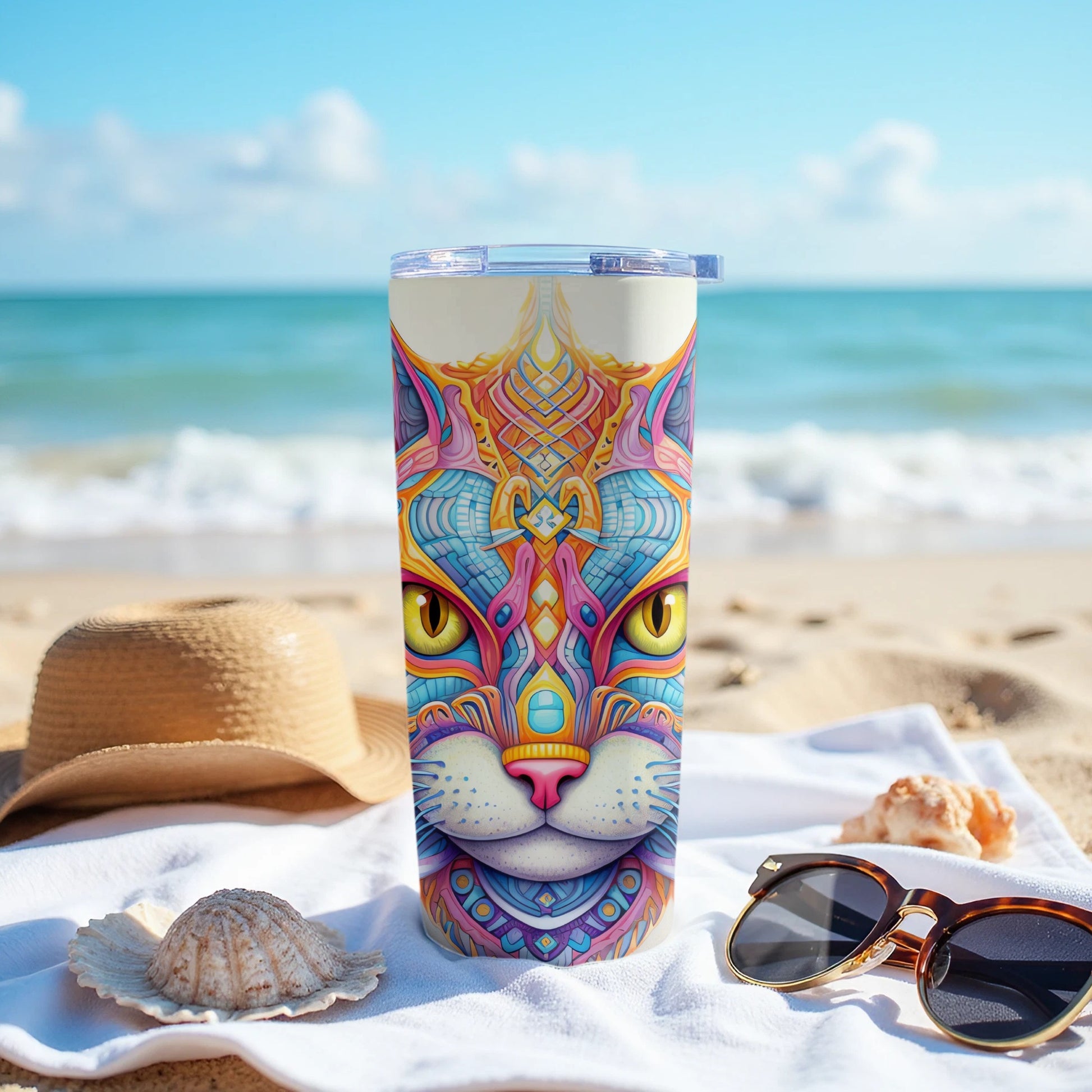 Colorful Abstract Cat Tumbler Psychedelic Design product type