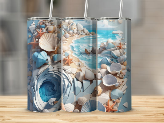 Ocean Beach Scene Shells and Starfish Tumbler Product