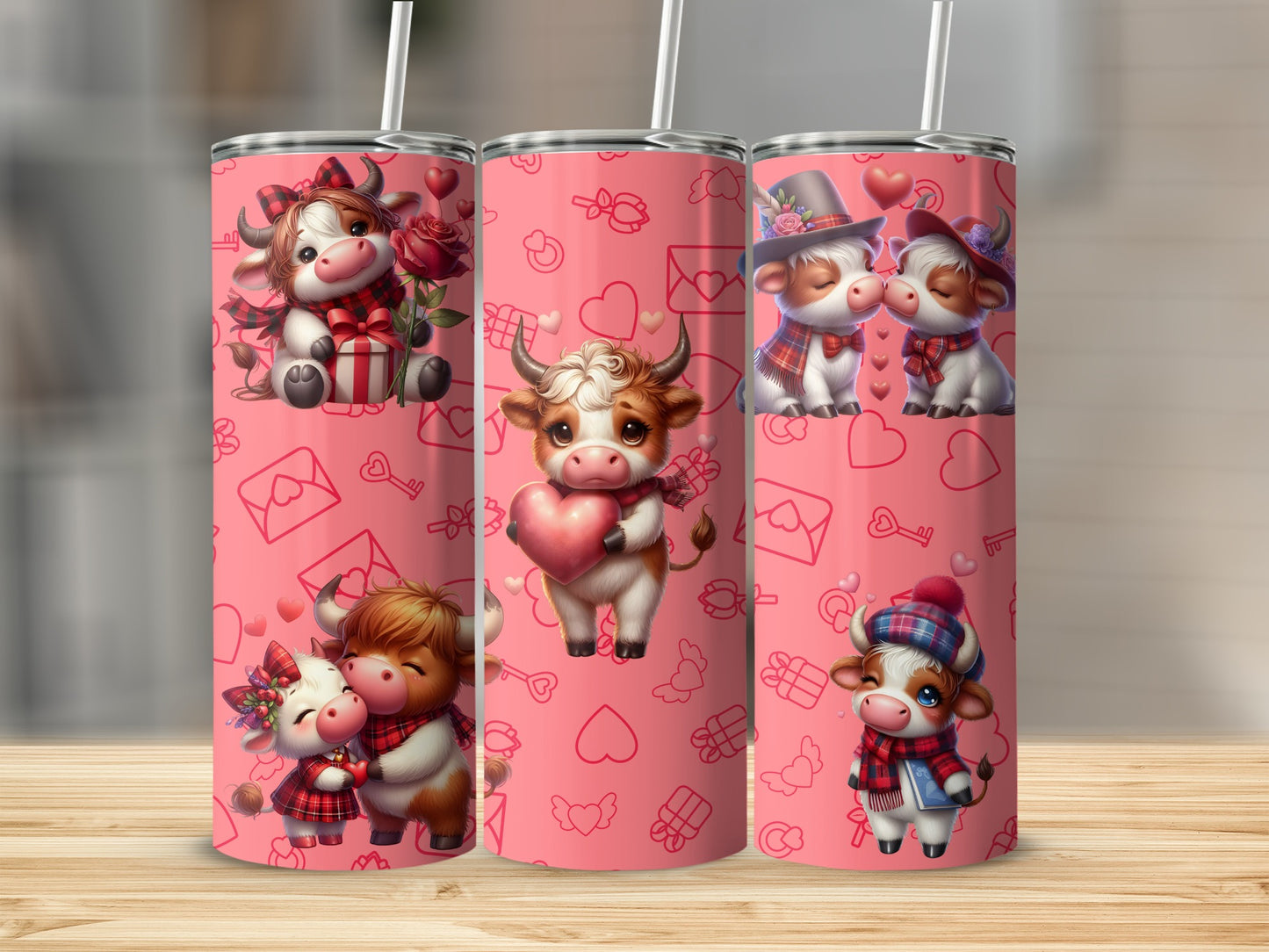 Cute Valentine's Day Cow Design Insulated Tumbler