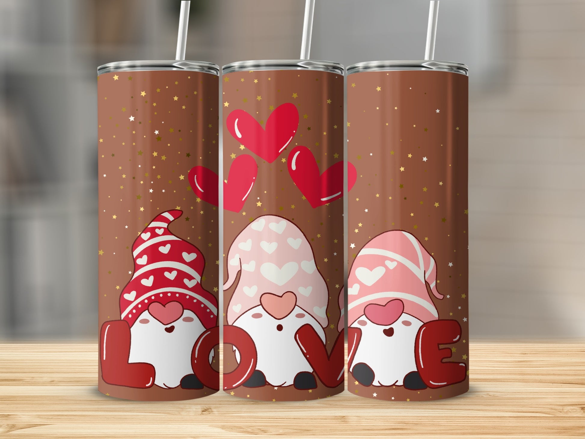 Valentines Gnome Tumbler with Hearts and LOVE Design