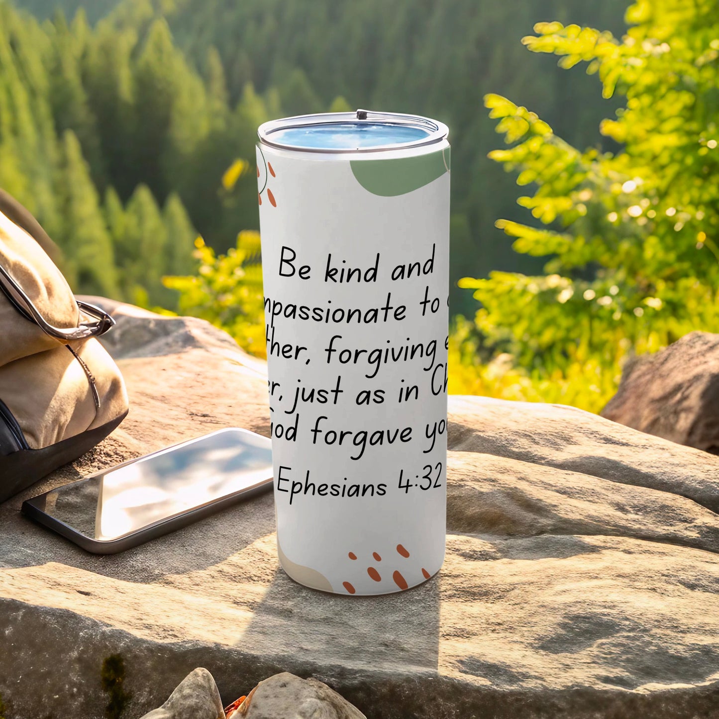 Inspirational Ephesians 4:32 Tumbler with Forest Background