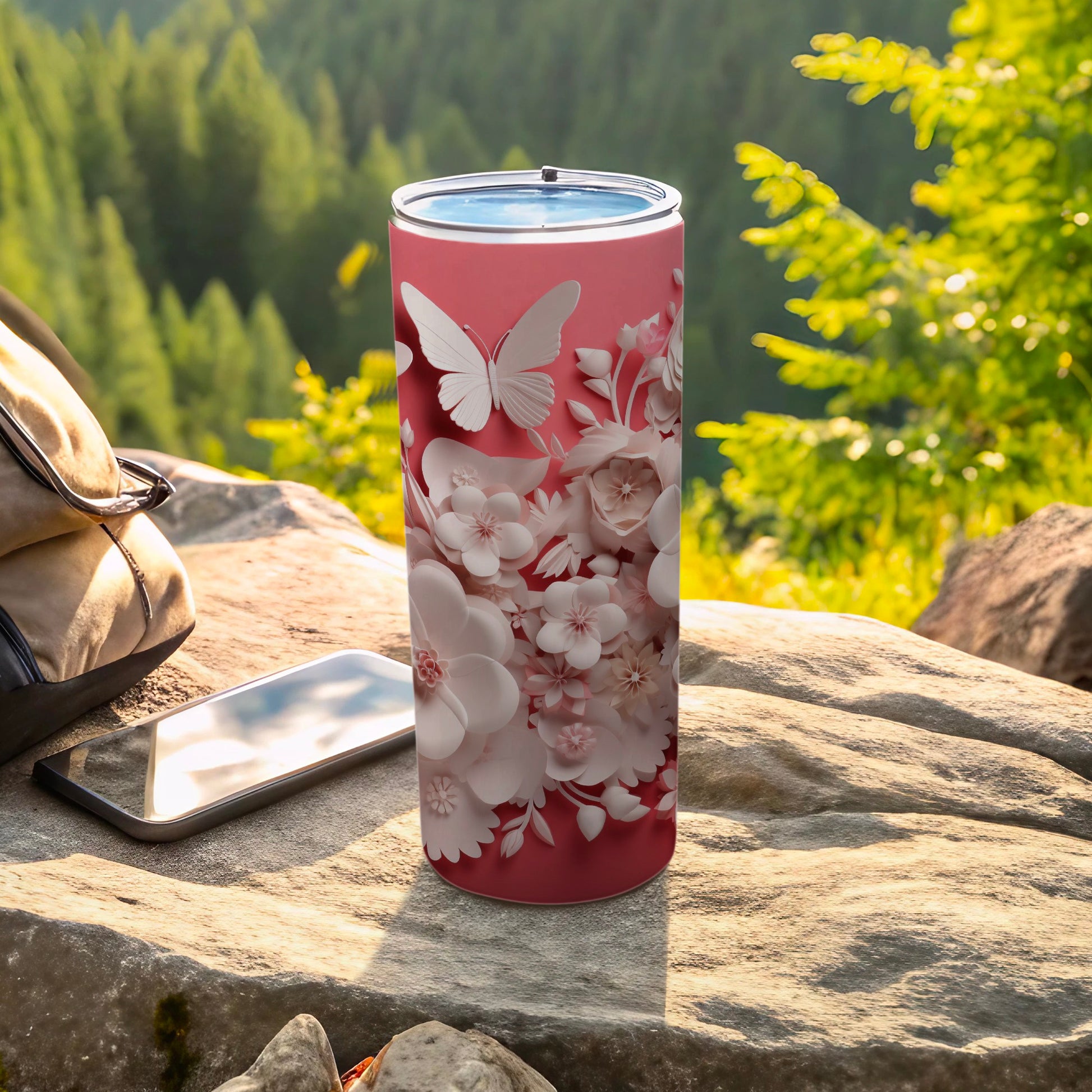 Elegant Rose Pink Butterfly Flower Art Tumbler product type
